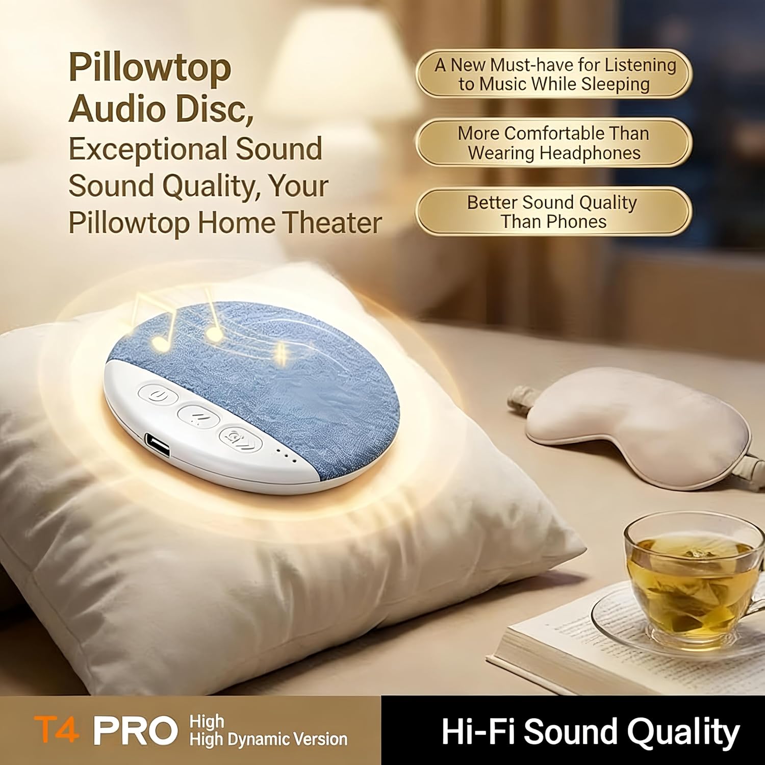 Bluetooth Pillow Speaker for Sleeping, Under Pillow Speaker with Sleep Timer & White Noise, Thin Speaker for Bed, Hi-Fi Sound, 48H Battery, Type-C, Private Listening for Adults & Kids (Pro) - Image 2