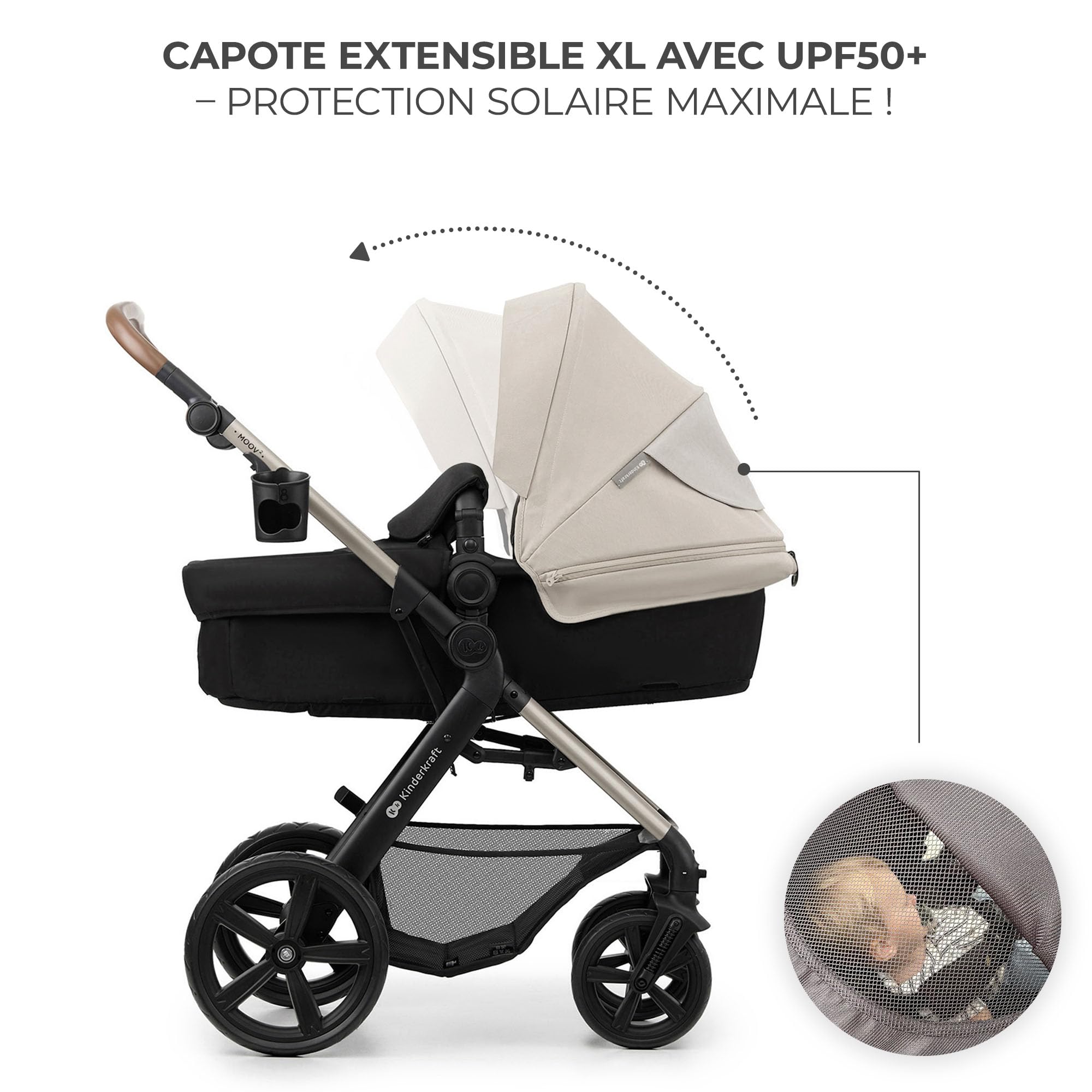 Kinderkraft MOOV 2 Poussette 3 en 1 Travel System avec nacelle 2-en-1 siège auto i-Size Gris