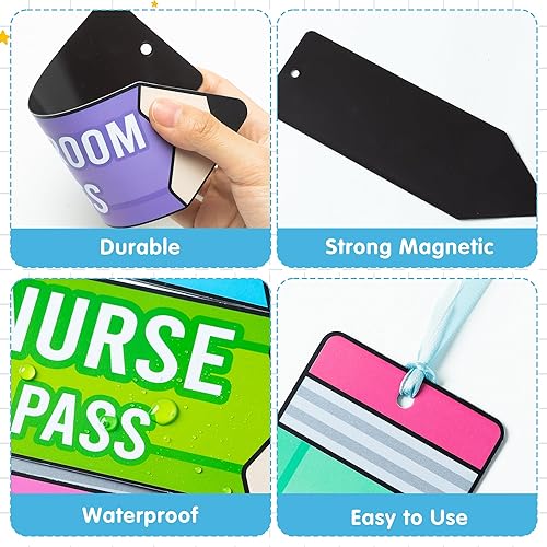 Miniatura 3 de BeYumi 8 unidades de pasillos magnéticos de acuarela arcoíris para estudiantes, reutilizables, impermeables, juego de tarjetas de pases de aula,