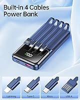 Vista 2 de Portable Charger with Built in Cable - Power Bank Fast Charging USB C LED Display 10000mah Battery Pack 5 Outputs & 3 Inputs for Travel Essentials