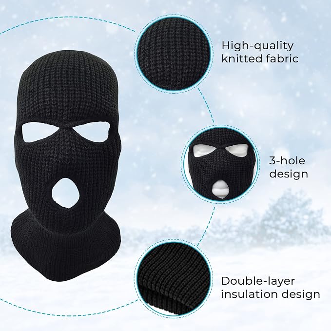 Balaclava de ski con 3 orificios tejido para invierno miniatura 5