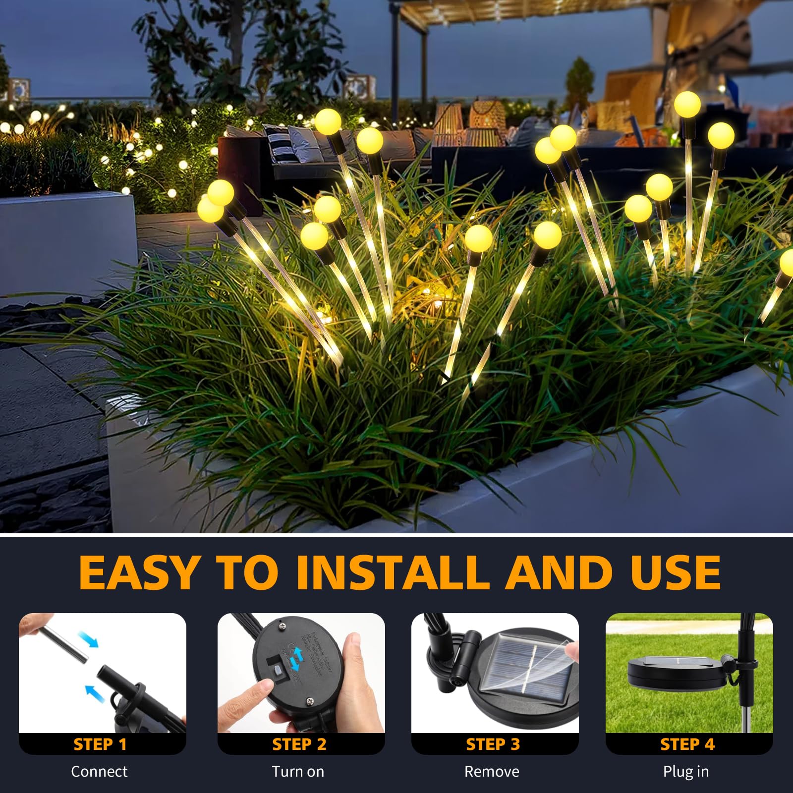 6 Pièces Lumière Solaire Lucioles, 8 LED Lampe Solaire Extérieure Étanche, Lampes Jardin Firefly, Lampe Solaire Extérieure Luciole pour Jardin Décoration, Balcon Allée Terrasse, Janue Chaud