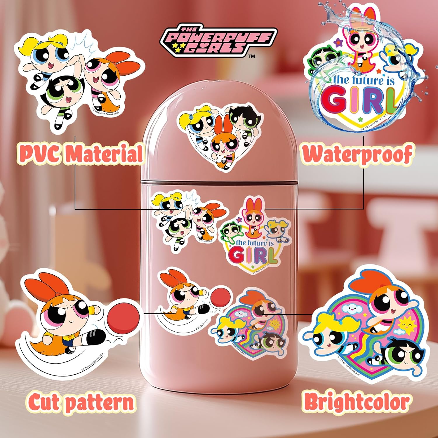 The Powerpuff Girls Stickers Waterproof, 50 PCS Vinyl Cartoon Stickers for Water Bottles Laptop Skateboard Guitar Phone Case