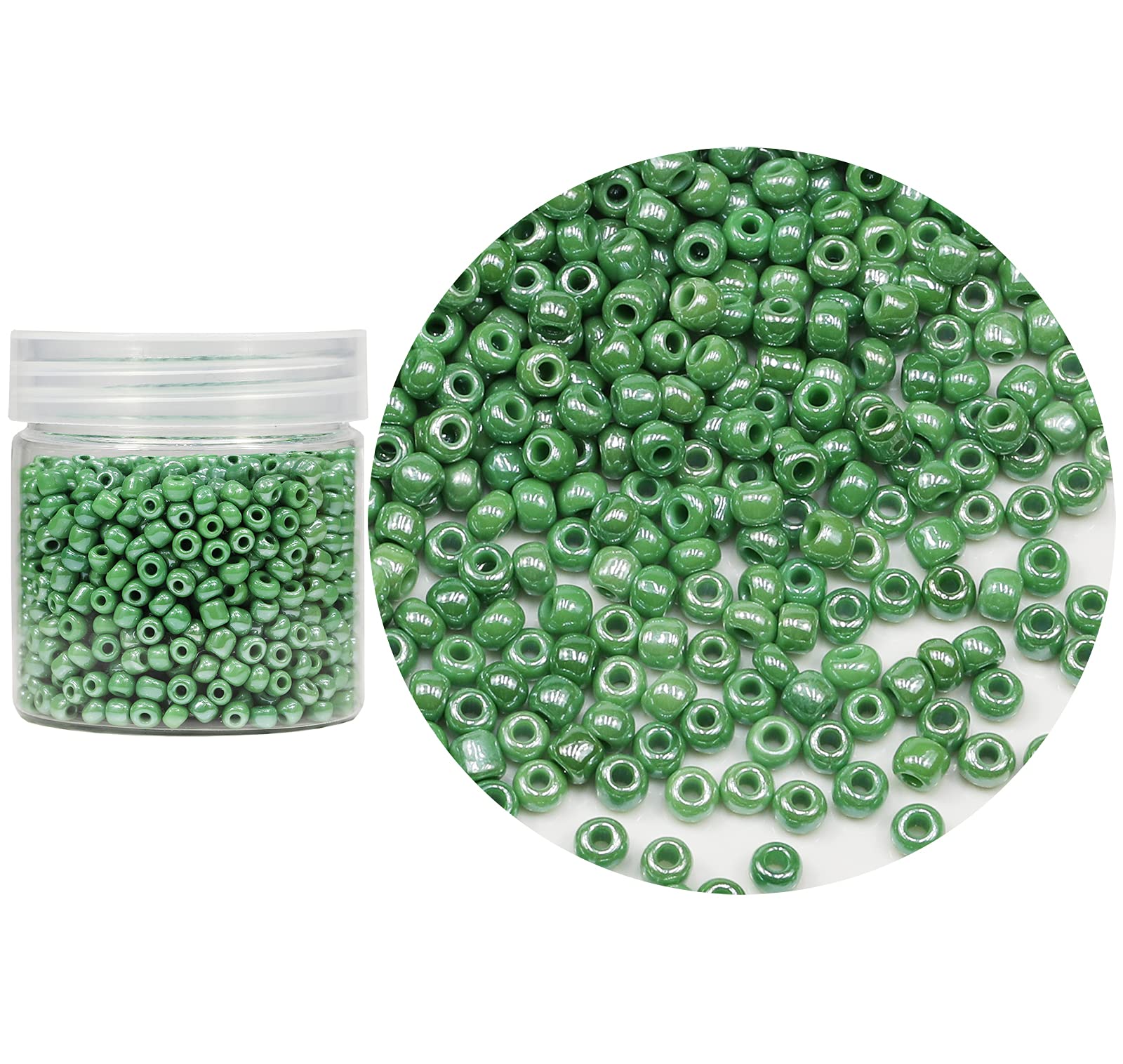 Bala&FillicOpaque Green Pearl Color 4mm Glass Seed Beads About 1400pcs／110 Grams in Box 6/0 Glass Craft Seed Beads for Jewelry Making (Green Pearl)