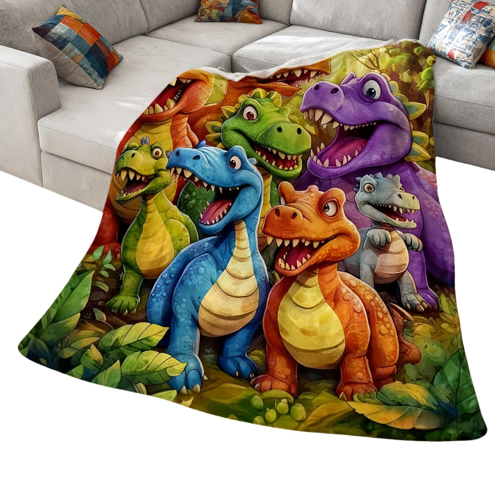 Coperta in flanella con dinosauro - Copriletto morbido e accogliente, copriletto caldo e leggero, simpatico copridivano decorativo | Coperta pelosa per bambini, ragazzi, ragazze, adolescenti, salotto,