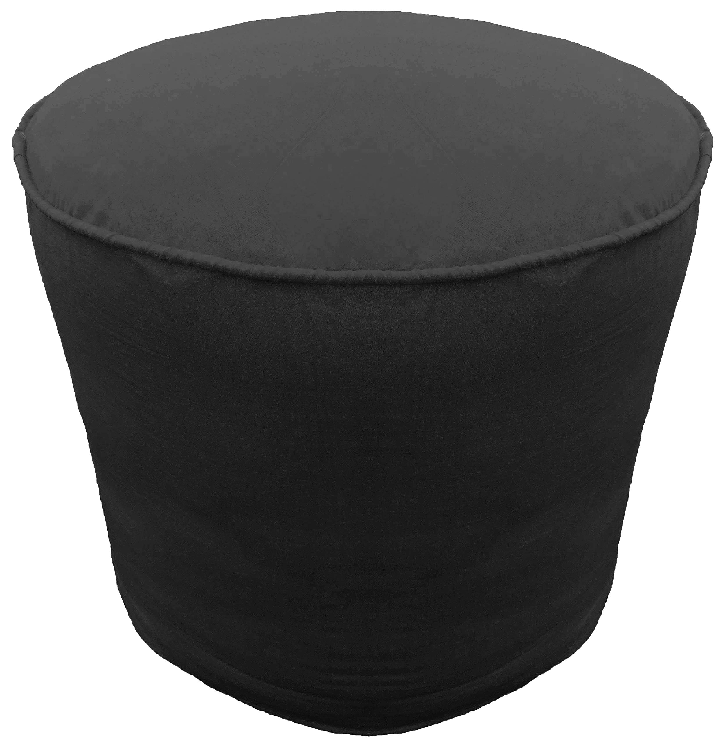 Ottoman Footstool Cover Cotton Round Pouf Cover with Piping Black 22