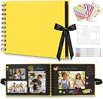 DazSpirit A5 Scrapbook Photo Album, 20 Sheets/40 Black Pages, DIY Memory Book with 6 Metallic Pens and 8 Photo Stickers for Wedding, Travel and Anniversary