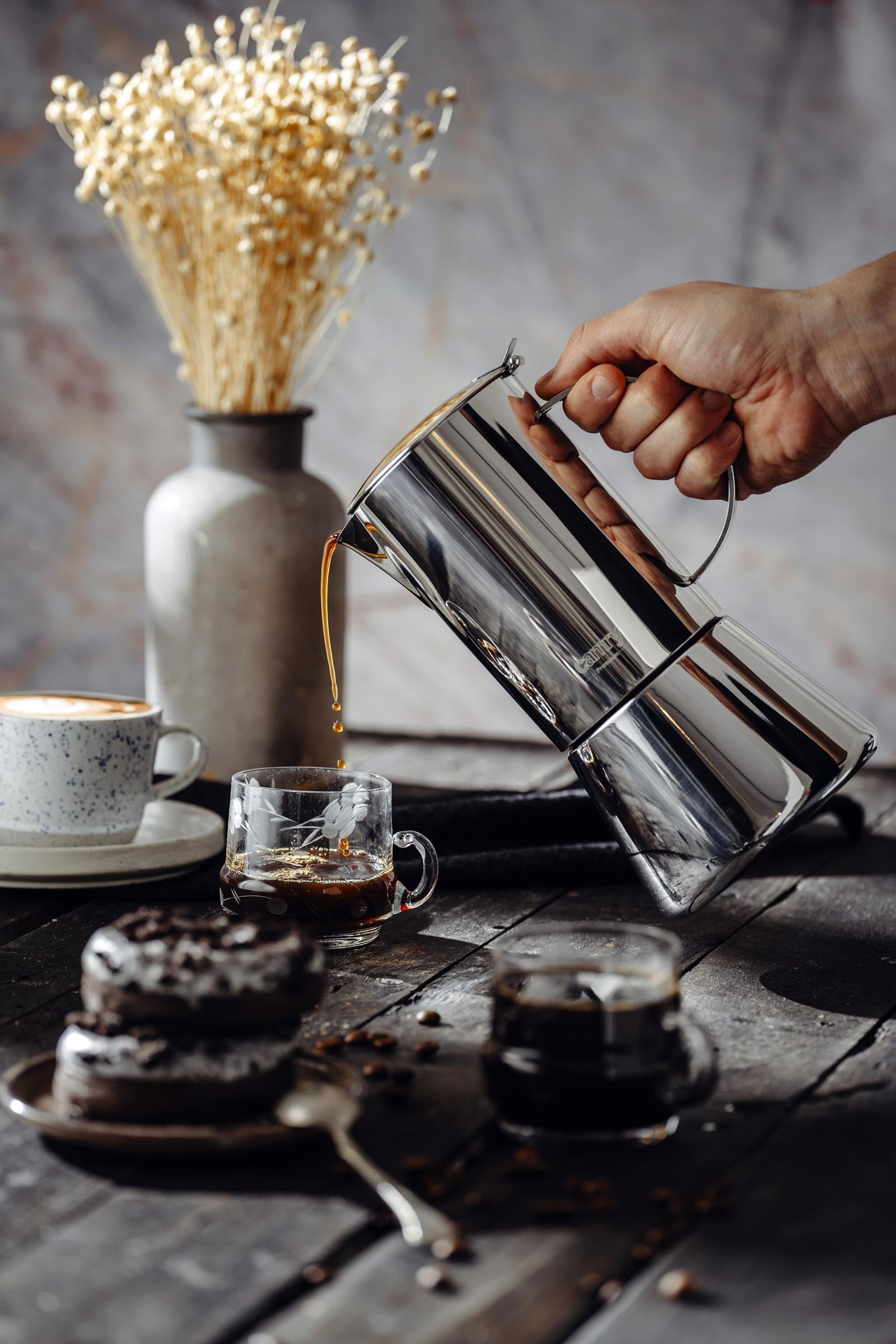 CAMRY Espressomaschine - Espressokocher Induktion, Espressokocher Edelstahl, 500ml, für Gas, Elektro, Keramik und Induktionskochfelder, Espresso Kocher mit Sicherheitsventil und Thermogriff