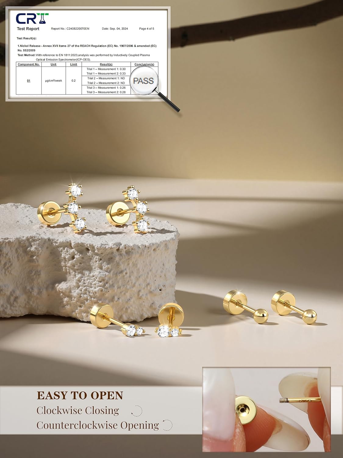 S925 Sterling Silver Flat Back Earrings for Women Hypoallergenic - 14K Gold Plated Flatback Stud Earrings Cartilage Helix Tragus Conch Piercing Jewelry 3 Pairs Dainty CZ Butterfly Studs - Image 4