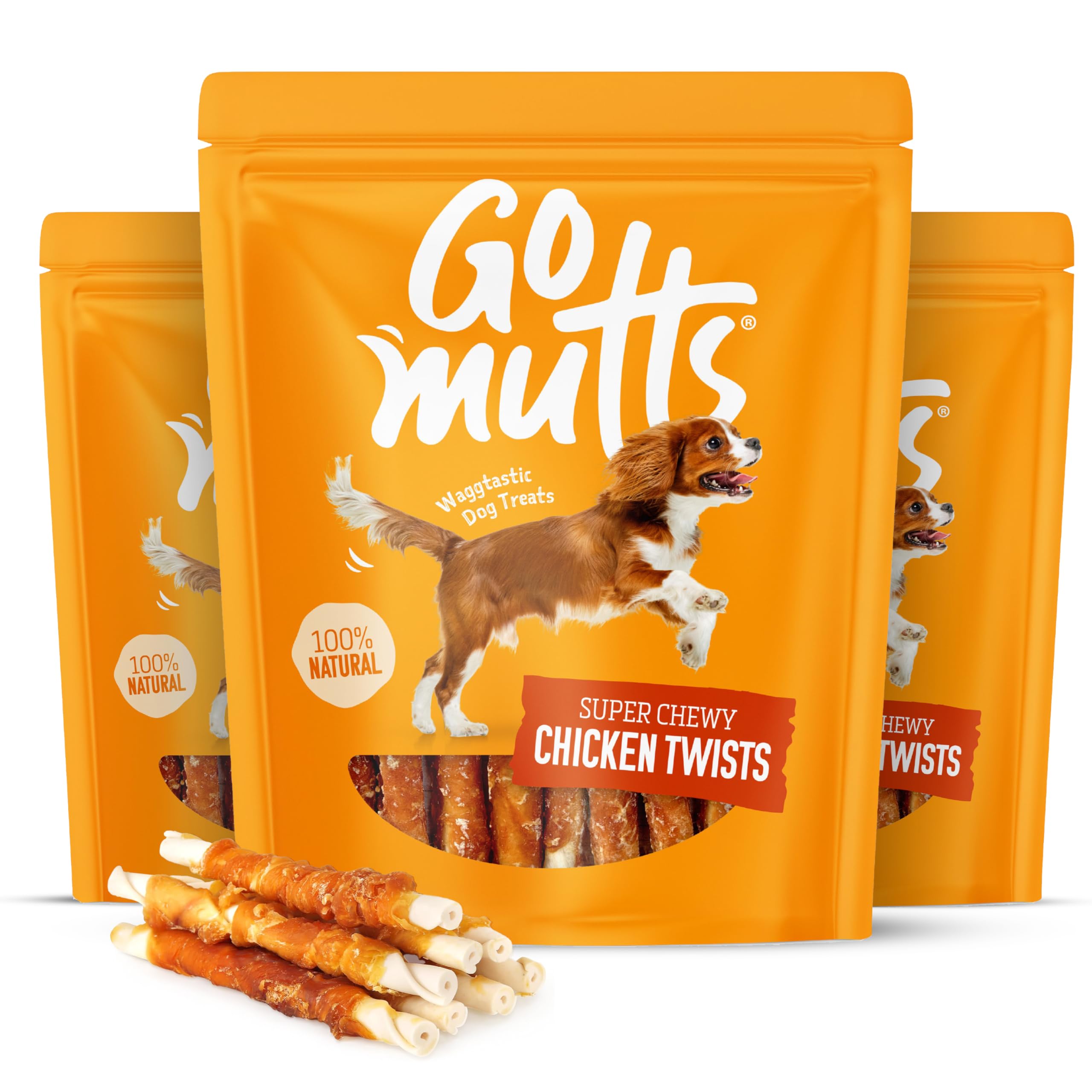 Chewy Chicken Twists Rawhide Dog Treats, Grain Free Dog Chews with Natural Chicken Breast Meat High in Protein, Dog Treat 3 Pack x 300g