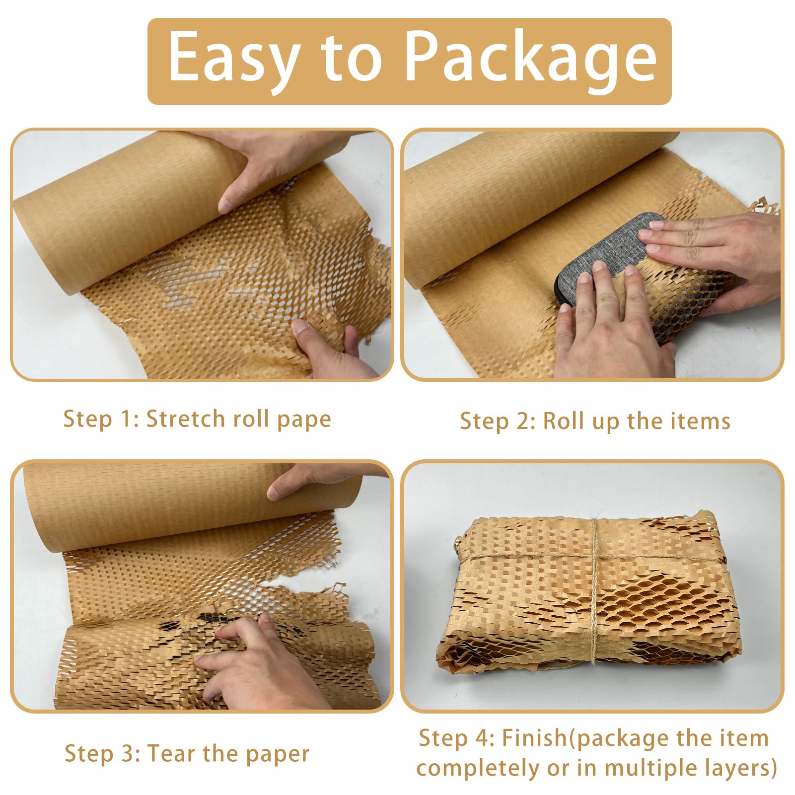 Honeycomb Packing Paper Roll 38cmx80m, Packaging Wrap Paper with 15m Jute Rope, Thick Honeycomb Cushioning Wrapping Roll, Alternative to Bubble Wrap for Moving House Shipping Packing Breakables Gift - Image 4