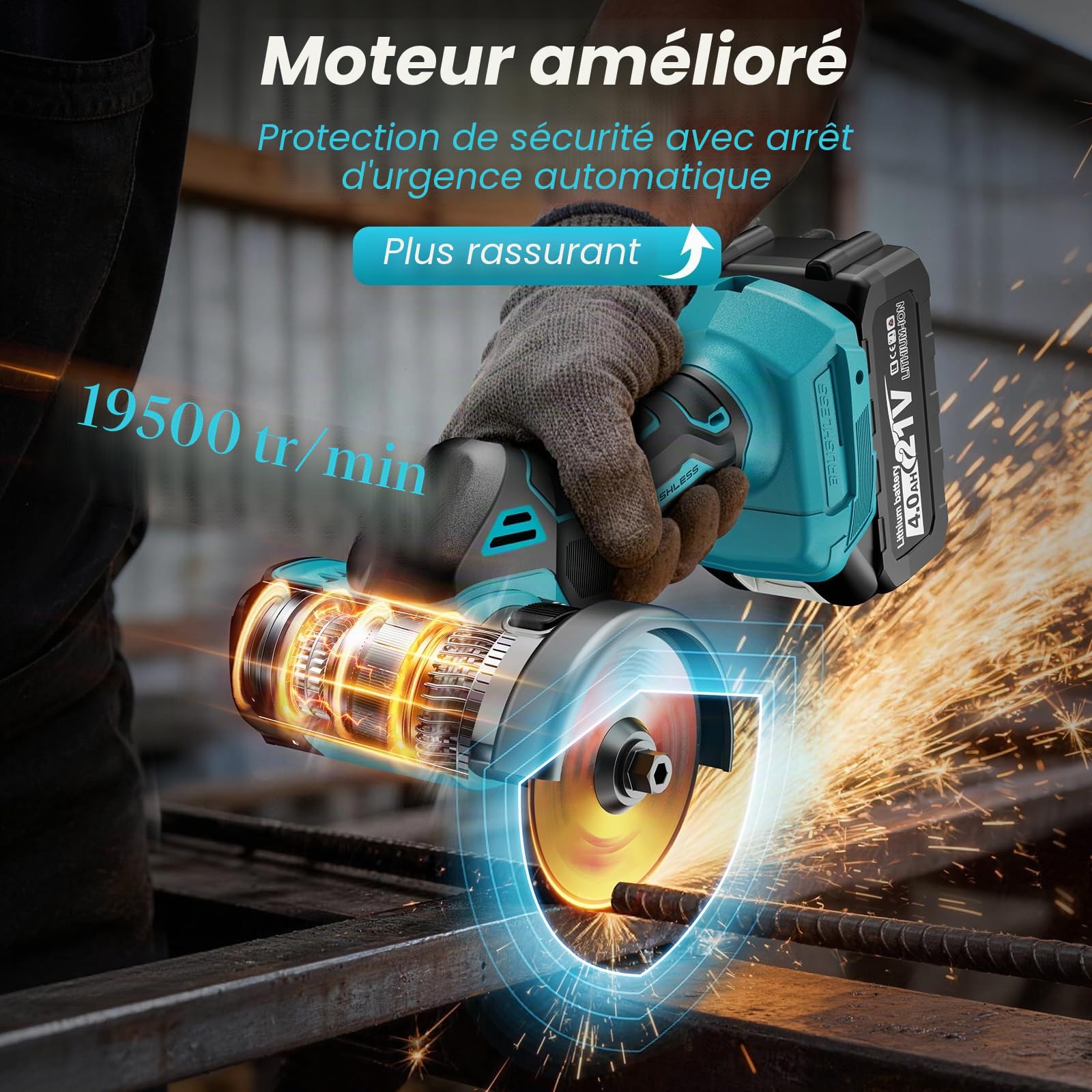 Mini Meuleuse d'angle sans fil Compatible avec Batterie Makita 18V, 76mm 19500tr/min, 2 Batteries 4,0Ah, 5 Disques