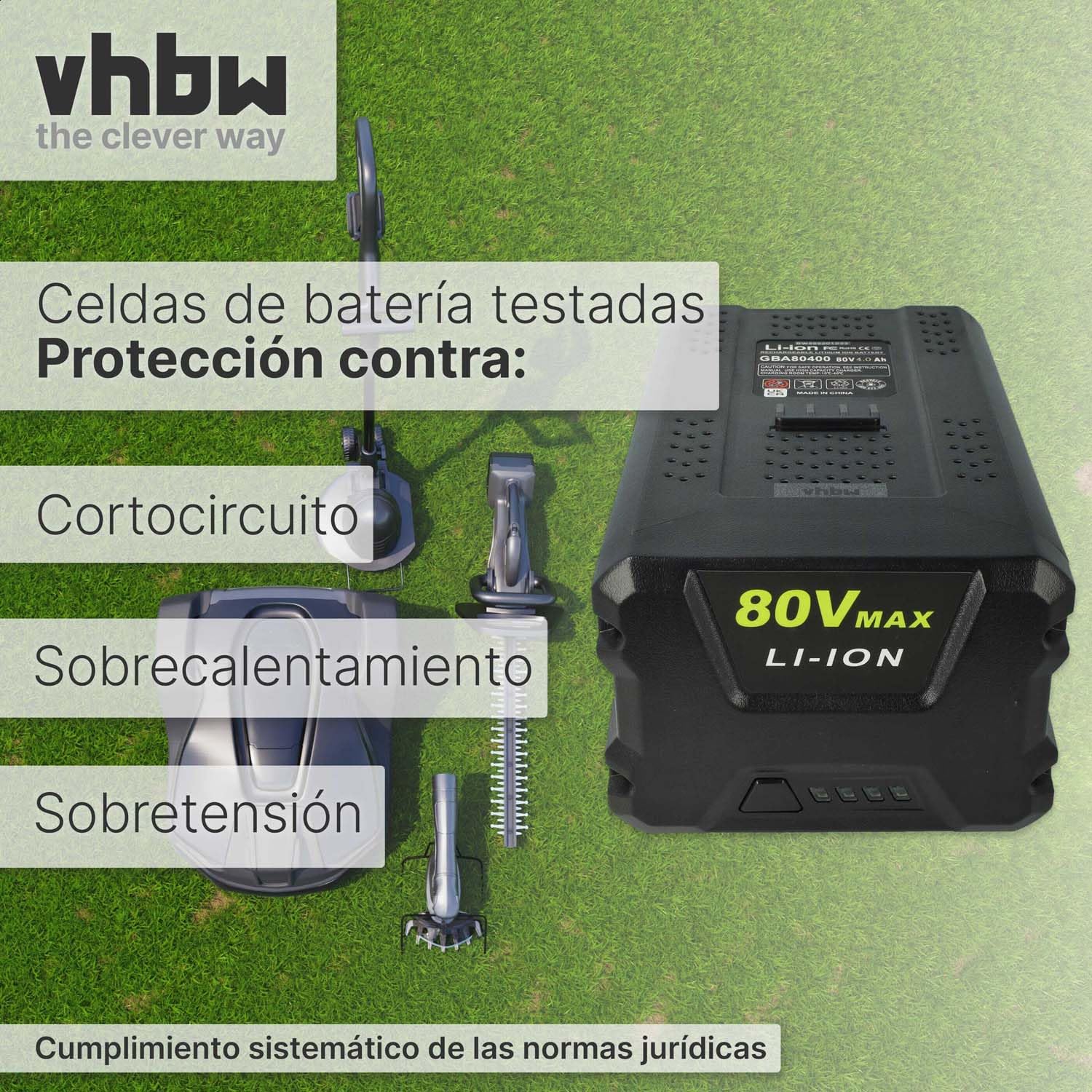 vhbw 1x Batería reemplaza Greenworks 80V MAX, GBA80200, G80B4, G80B2 para Herramientas de jardín 4000mAh 80V Li-Ion