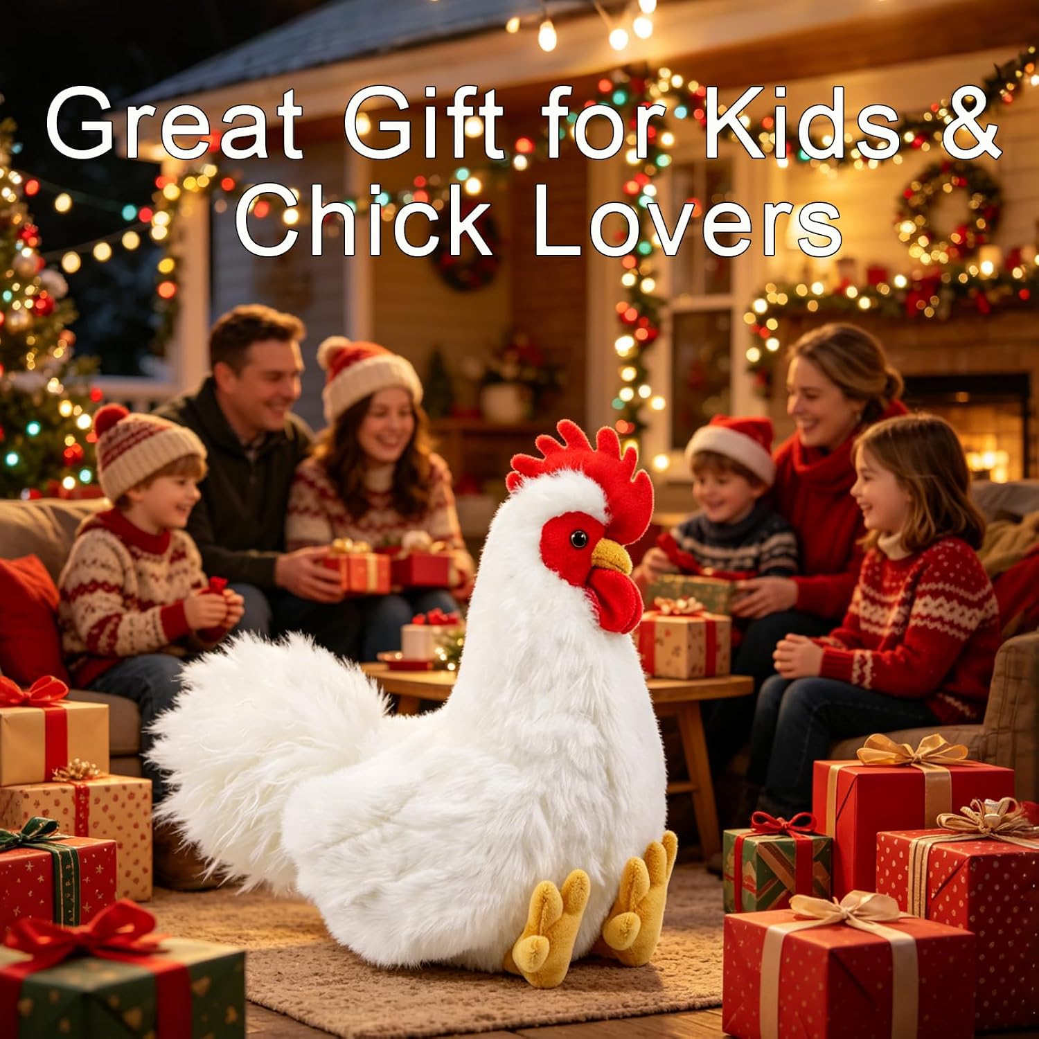 Realistic Chicken Stuffed Animal for Kids and Adults Soft Cute Chick Farm Animal Plush Toy Decor/Cuddle Toy for Christmas/Easter/Birthday Gifts (White Rooster)