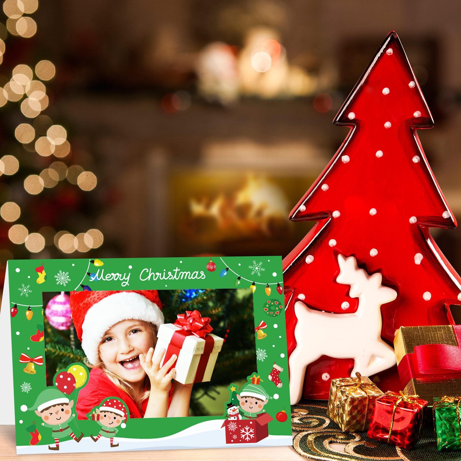Whaline 40 Set Christmas Photo Frame Greeting Cards with Envelopes Cartoon Photo Sleeve Xmas Cards Santa Snowman Elf Gingerbread Holiday Picture Holder Note Cards for Home School Office - Image 4