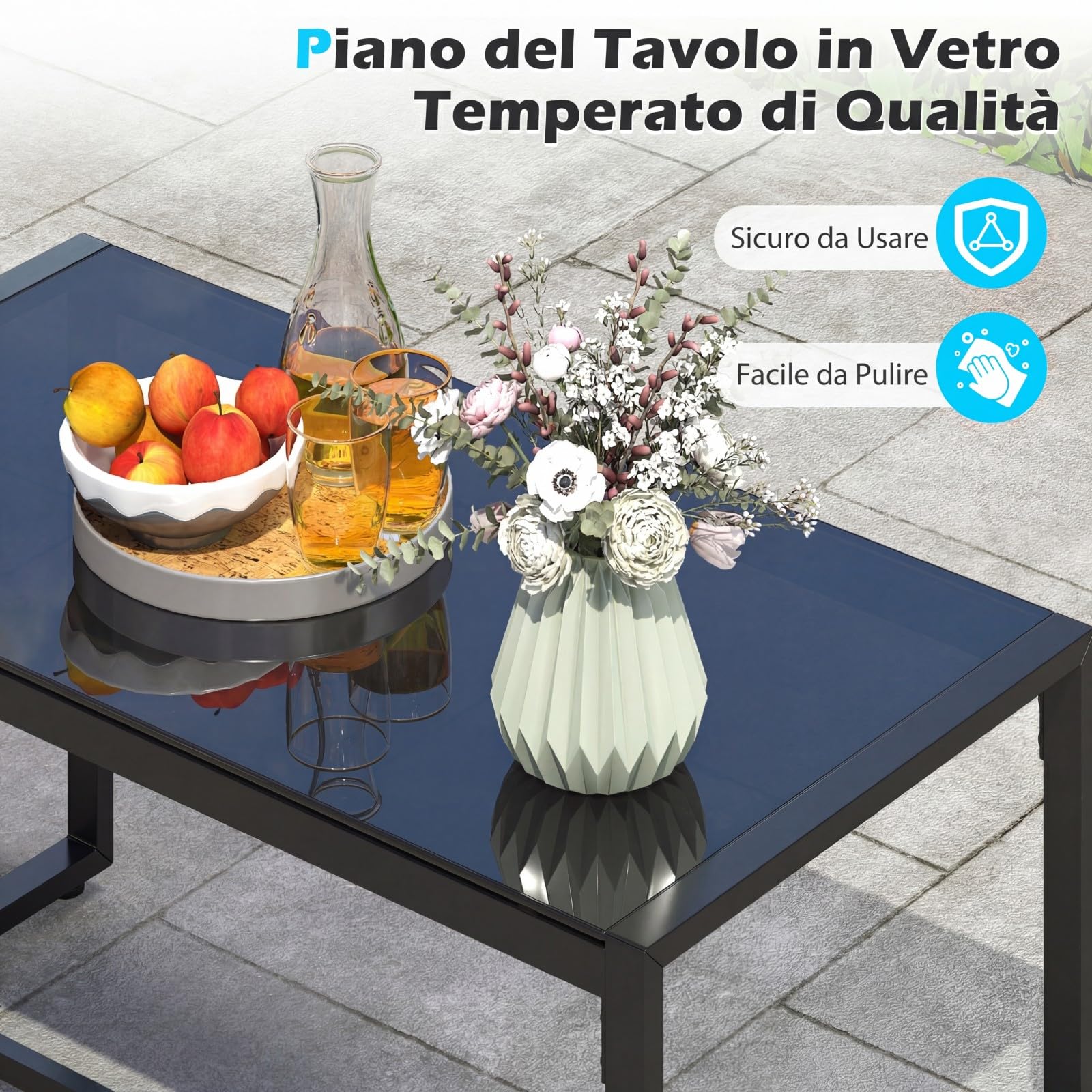 COSTWAY Set Salotto da Giardino a 4 Pezzi, Divanetto in Rattan con 2 Poltrone Ergonomiche e Tavolino con Piano in Vetro Temperato, Set Mobili da Esterno con Cuscini per Balcone e Patio (Grigio)