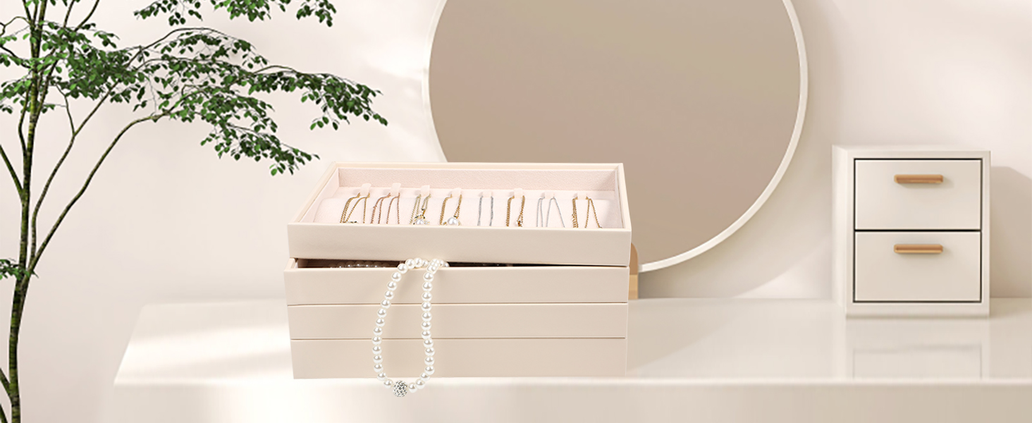 Stackable Jewelry Organizer Trays 4 Set - PU Leather Storage Display Case with Amazon.com: Voova Stackable Jewelry Organizer Tray with Lid  main image 2