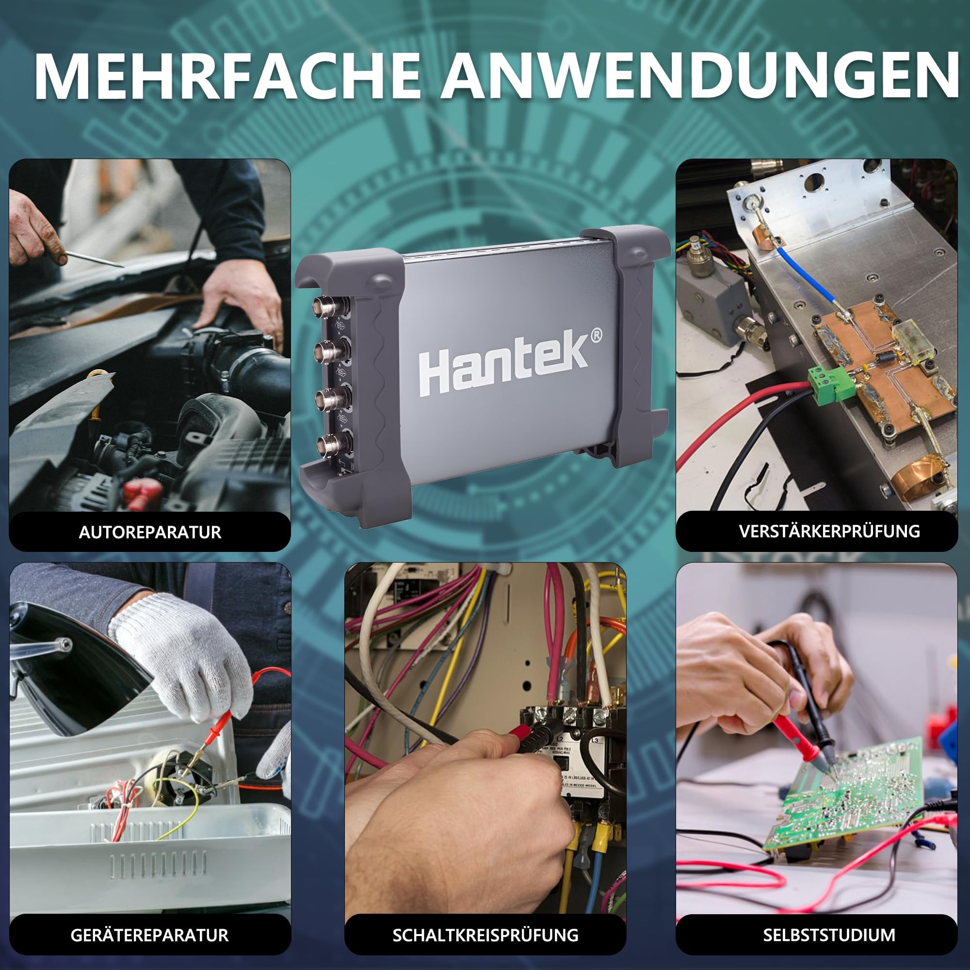 Hantek 6254BD Virtuelles Digital Oszilloskop mit 4-Kanal 250MHz Bandbreite Fahrzeug-Oszilloskope mit AWG, Labview Unterstützt, Automotive Diagnose Oszilloskop USB Digital-Speicher-Oszilloskop