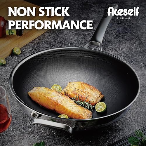 Miniatura 2 de DOTCLAD Wok, sartén híbrida para wok de 12 pulgadas con tapa, utensilios de cocina sin PFOA, woks antiadherentes de acero inoxidable y sartenes