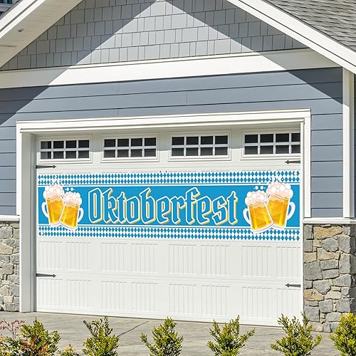 Miniatura 6 de Oktoberfest - Bandera de cuadros bávaros para valla, pared, patio y césped, cartel de bienvenida para fiesta temática alemana