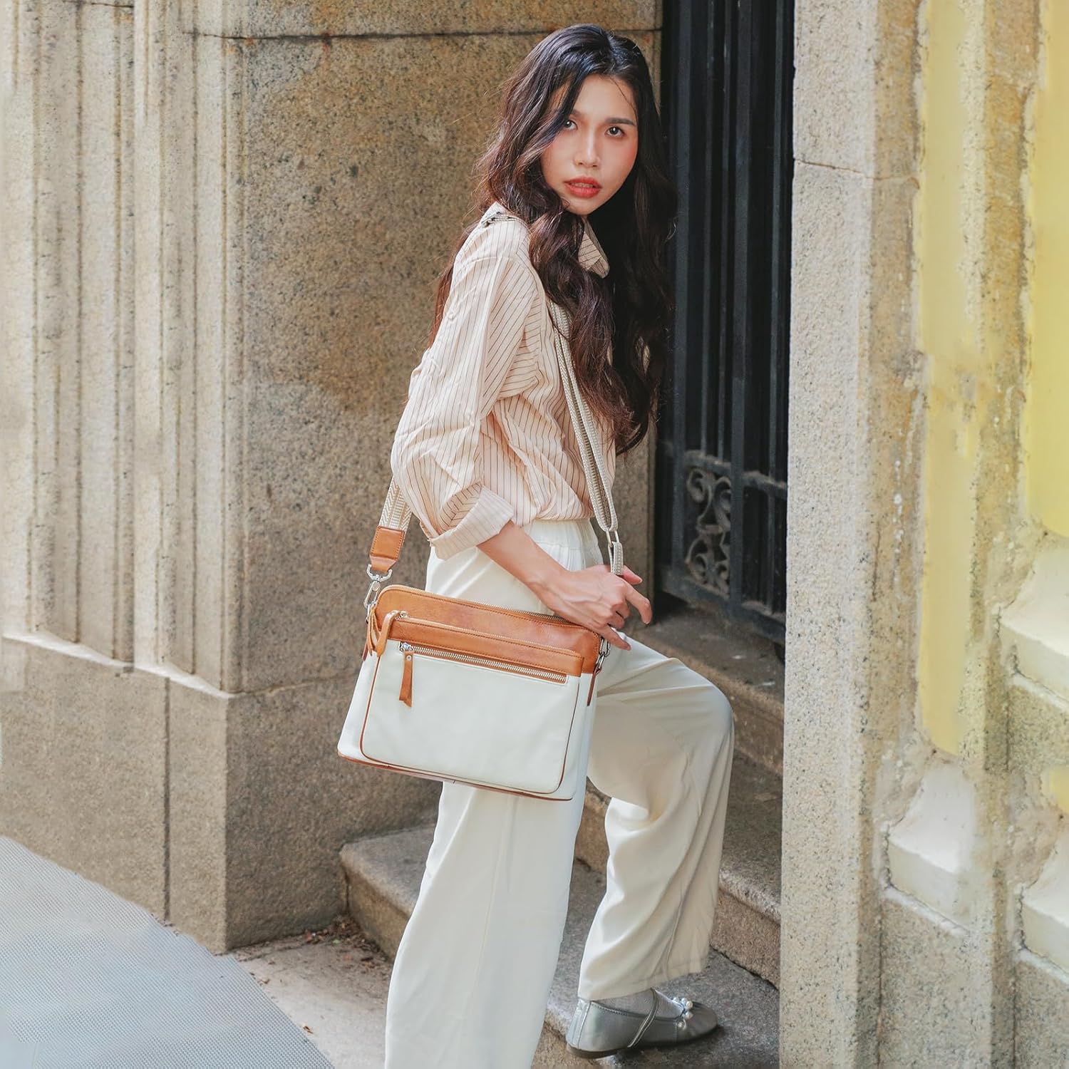 Small Soft Pebbled Real Leather Crossbody Handbags Purses Sling Crossover Shoulder Bag