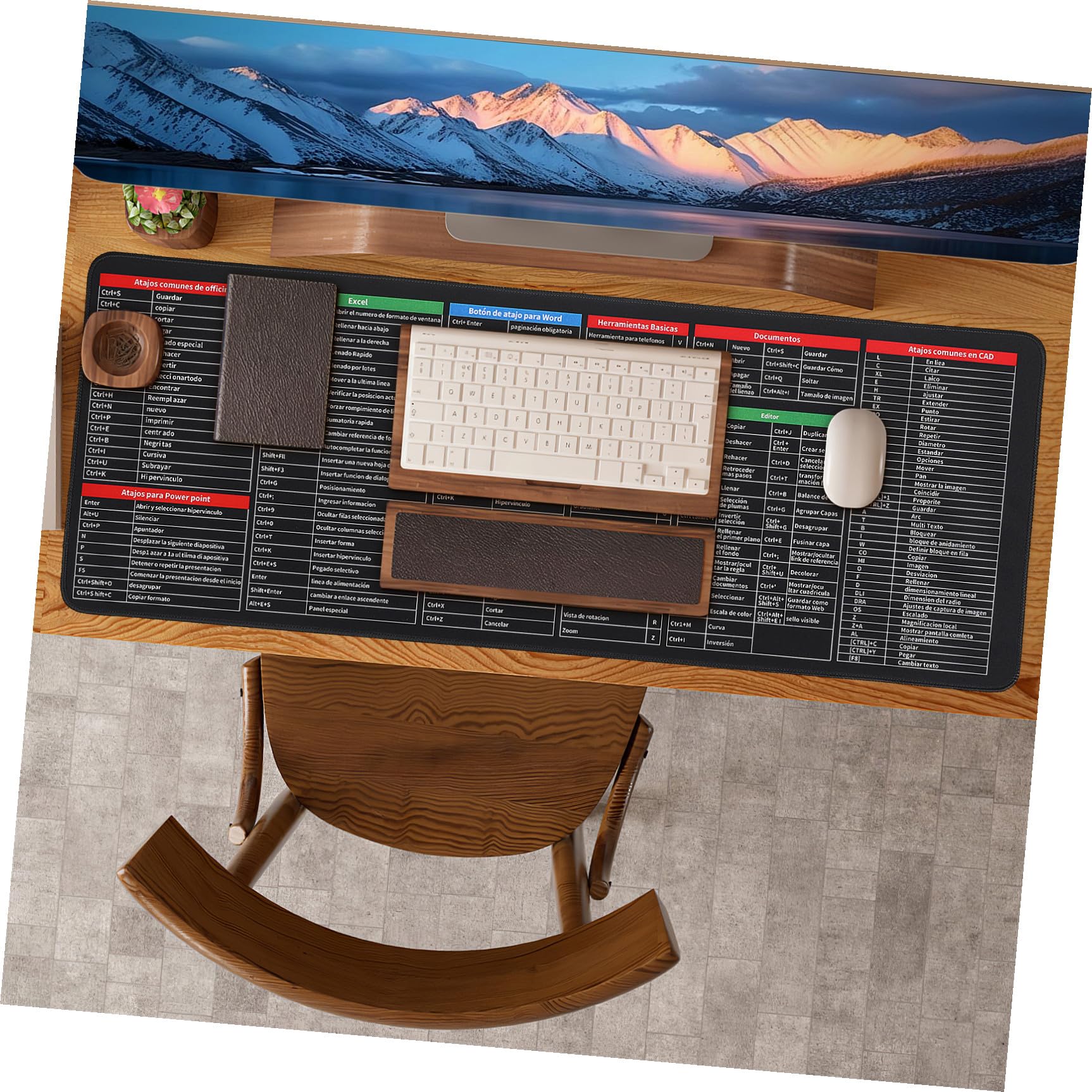 DOITOOL Mauspad mit Tastenkombinationen 300x800x3mm für Büro | Excel Spickzettel Schreibtischunterlage, Gaming Matte, Multifunktionales Computer Mauspad, Spanisch
