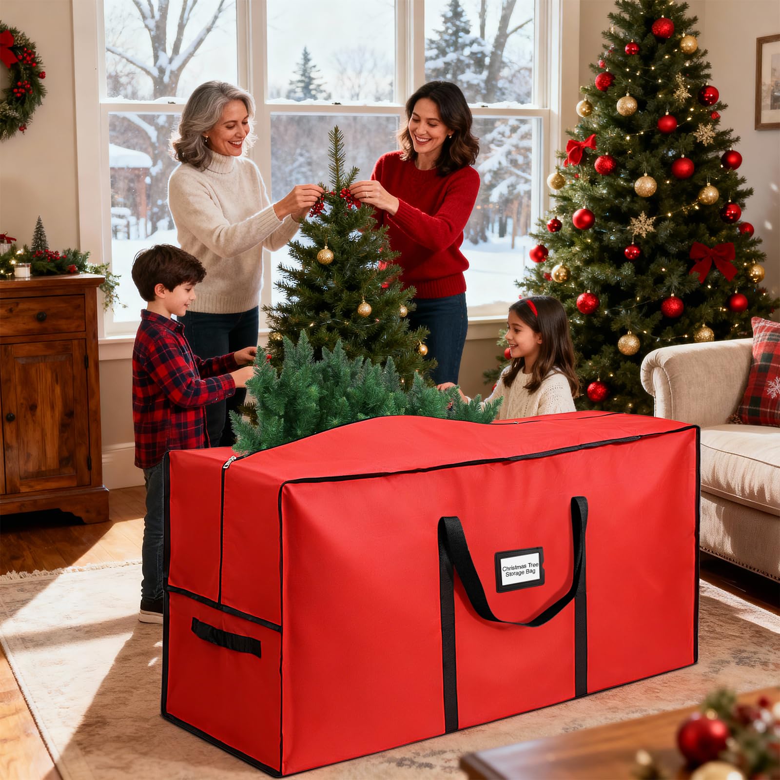 Christmas tree storage bag Fits Up to 7.5ft Tall, 600D Oxford waterproof with Durable Handles & Zipper Xmas Tree Storage Bag (RED)
