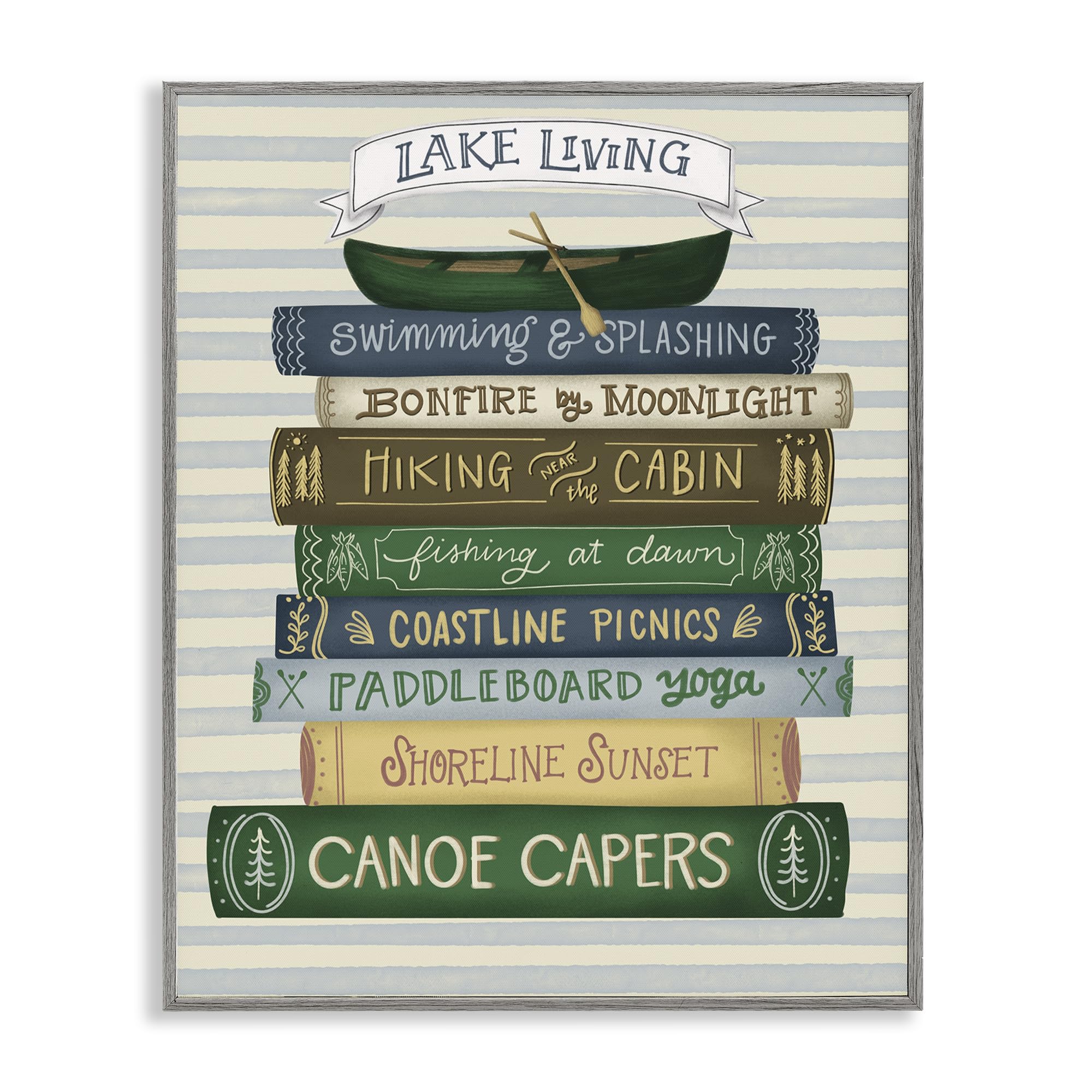 Stupell Industries 'Lake Living Books', Framed Giclee Art, Gray, 16 x 20 Inches, Easy to Hang and Sturdy, Made in USA, by Giao Williams