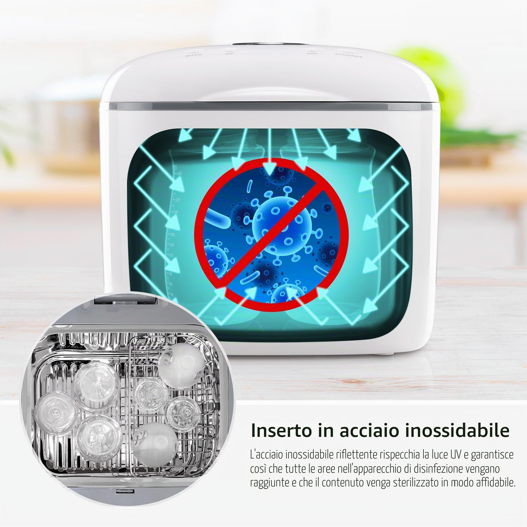 reer Disinfettante UV-C con funzione di asciugatura | Sterilizzatore per biberon e accessori per neonati | Sterilizzatore per bottiglie