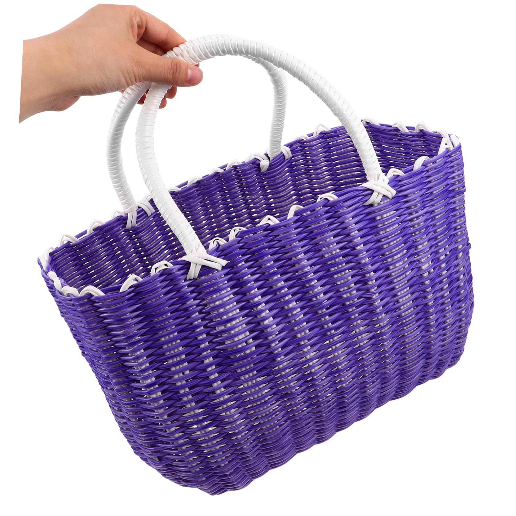 Outanaya Bolsa Reutilizable De Gran Capacidad Cesta Tejida De Plástico Con Asas Para Mercado Camping y Picnics Color Fantasía Grande