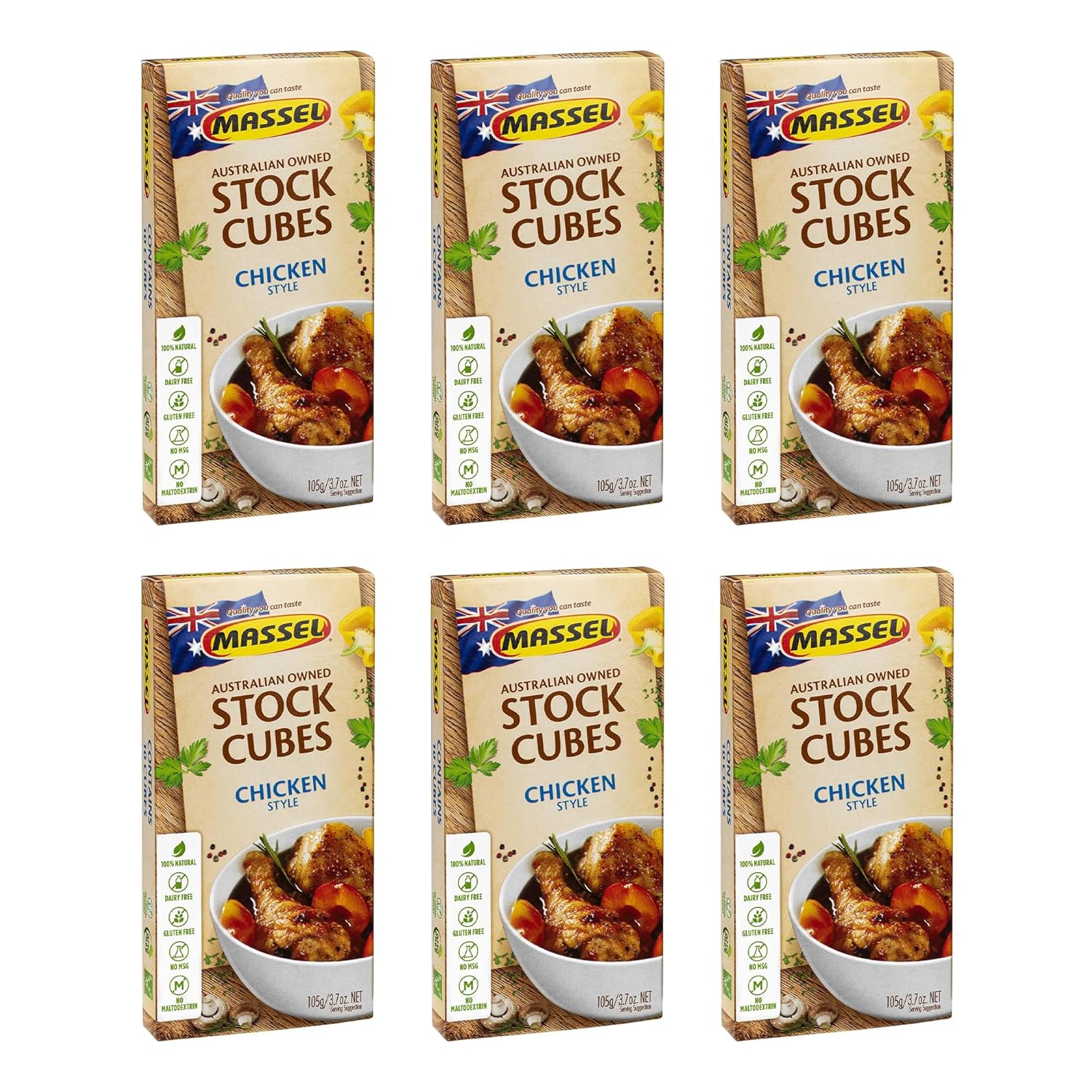 Massel Ultracube Stock Cubes Chicken Style Broth - No MSG, Gluten-Free, Bulk Pack (6 x 105g)