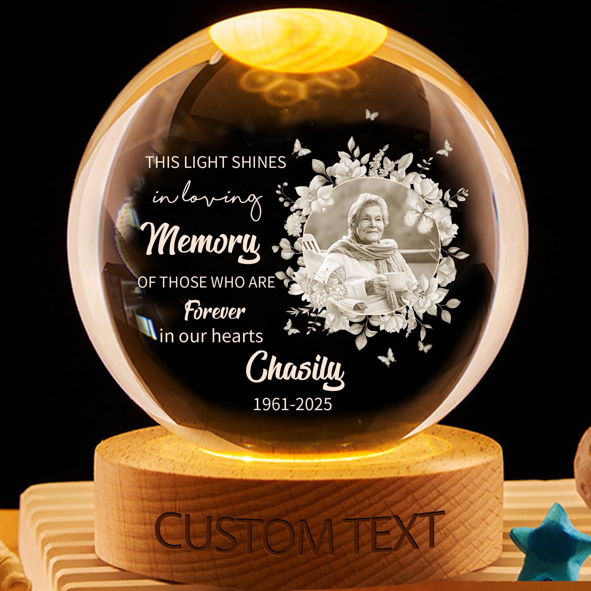 Personalized Crystal Globe Lamp Memorial Keepsake - Custom Photo & Name Night Light Sympathy Gift for Family Mom Dad, Home Decor Snow Globe for Christmas Birthday Memorial Gifts