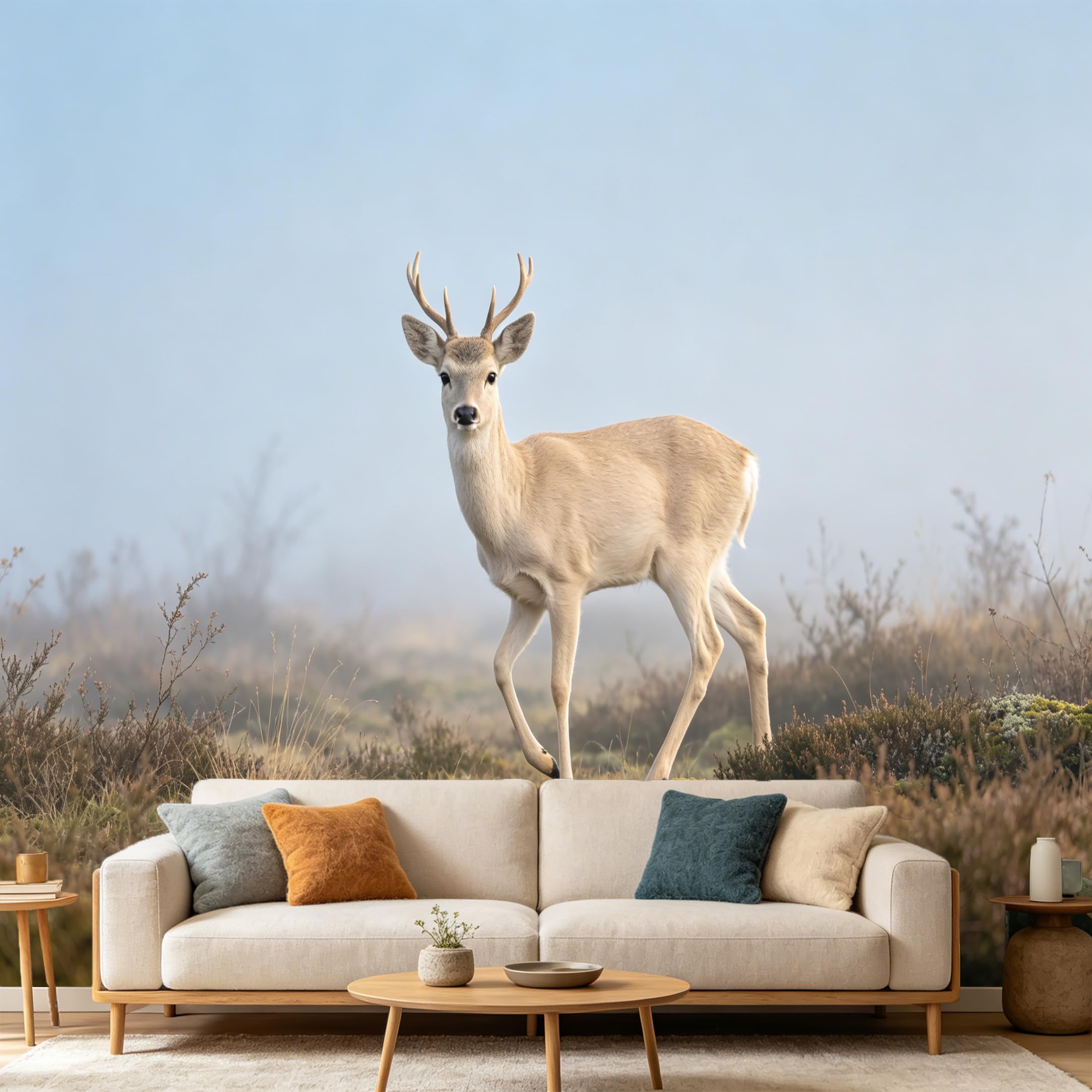 Custom Size Wall Mural Landscape Wildlife Deer Misty Morning Nature SelfAdhesive Art Prints wall Fabric (No PVC) Removable Wallpaper Home Bedroom Decor Large Mural Wall Art
