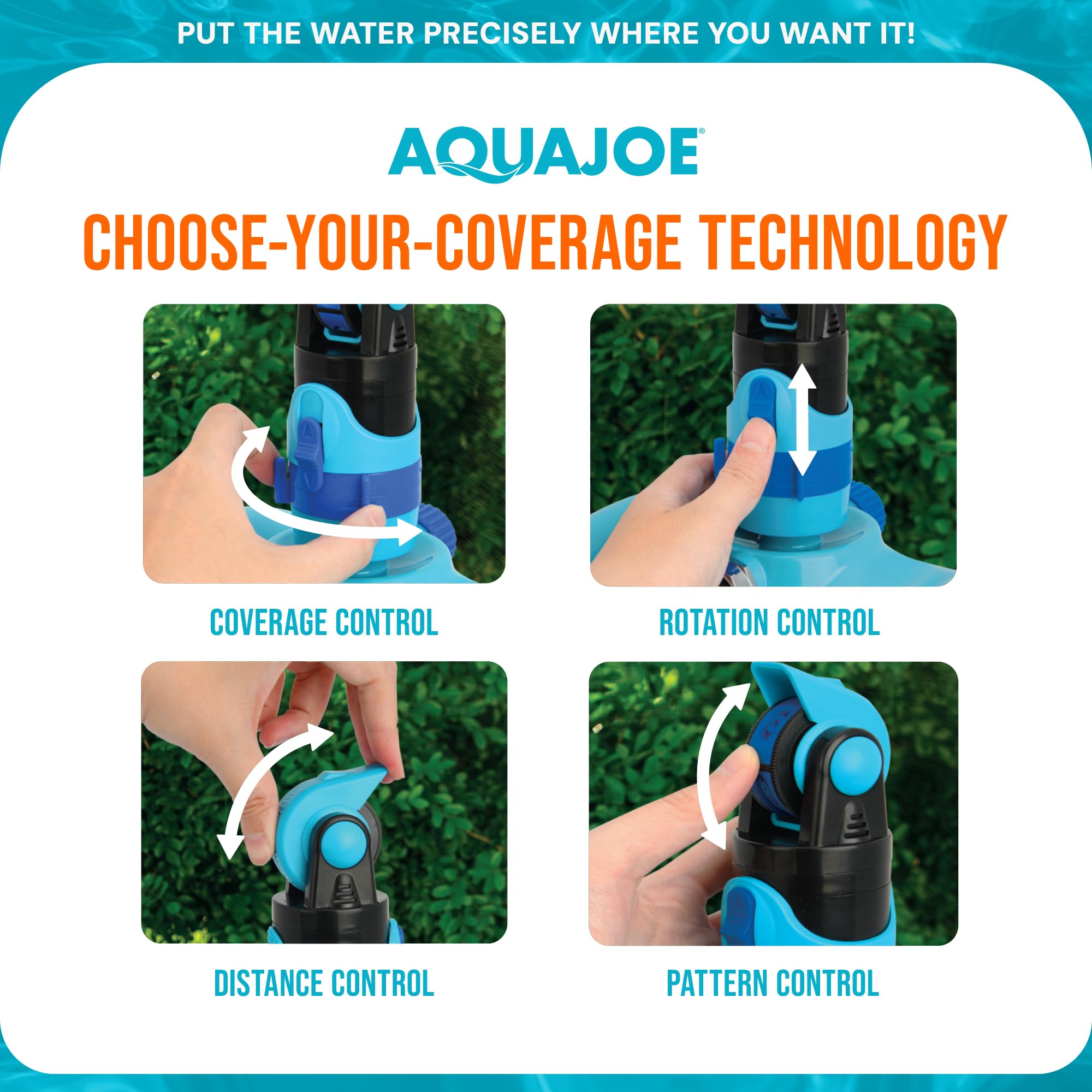 Aqua Joe AJ-MSSBM - Rociador con 4 Patrones y Base de Metal Plana para Cualquier Paisaje