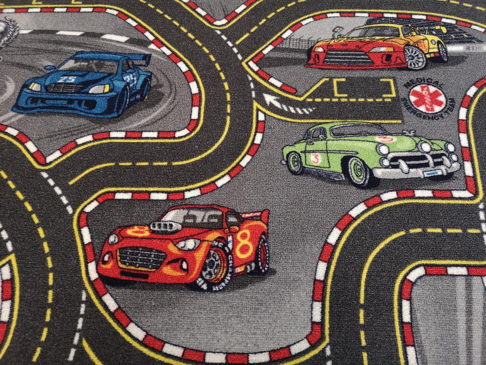 Kinderteppich Straßenteppich Racing Auto grau anthrazit Rennstrecke Spielteppich (200 x 400 cm)