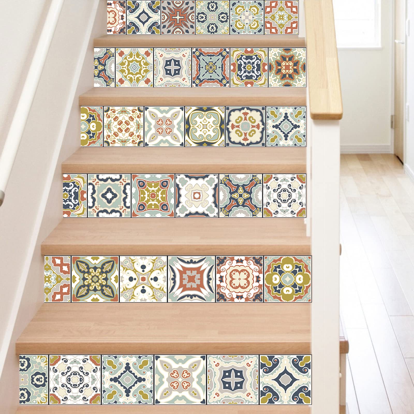Tile Stickers Duck Egg Blue Mandala Stick on Tiles PVC Self Adhesive Wall Waterproof Peel and Floor for Bathroom Kitchen 18x100/6 pcs