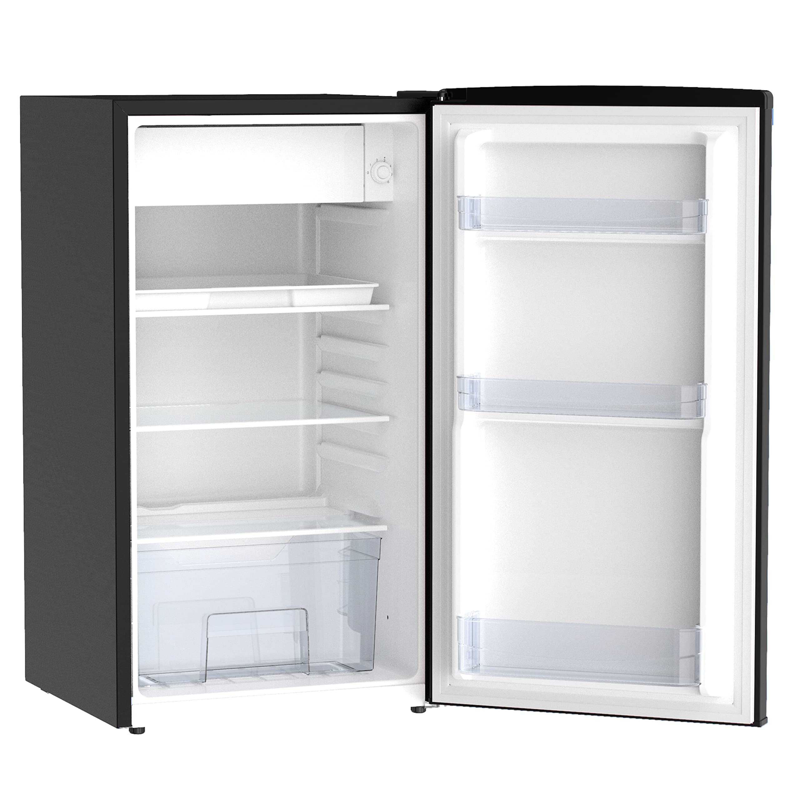 Mini refrigerador compacto de diseño retro para oficina en casa o dormitorio, cuenta con estantes de vidrio extraíbles de una sola puerta, descongelación manual y control de temperatura 8