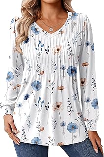 Camisas de manga larga para mujer, estilo casual, cuello en V, plisadas, florales, bohemias, blusas de otoño 2025