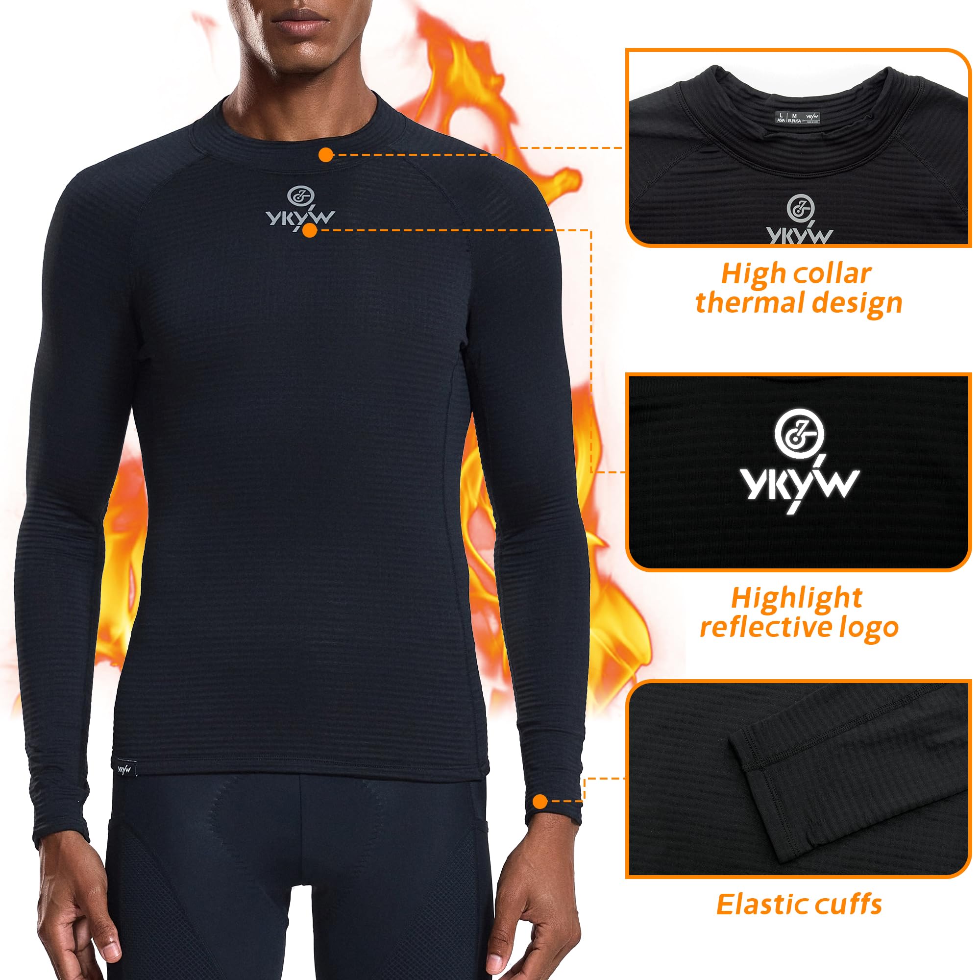 YKYWBIKE Thermo-Langarm-Shirt für Herren, feuchtigkeitsableitendes Kompressions-Fleece, Radunterhemd, Rollkragen, Herbst und Winter