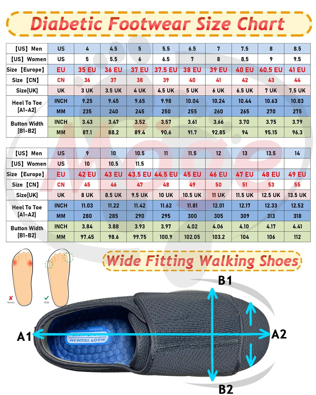 Scarpe Diabetici Uomo Estive Scarpe Ortopediche Donna Scarpe per Diabetici Donna Uomo Hook & Loop Senza Cuciture Scarpe Pianta Larga Extra Profonde Hallux Piedi Gonfi