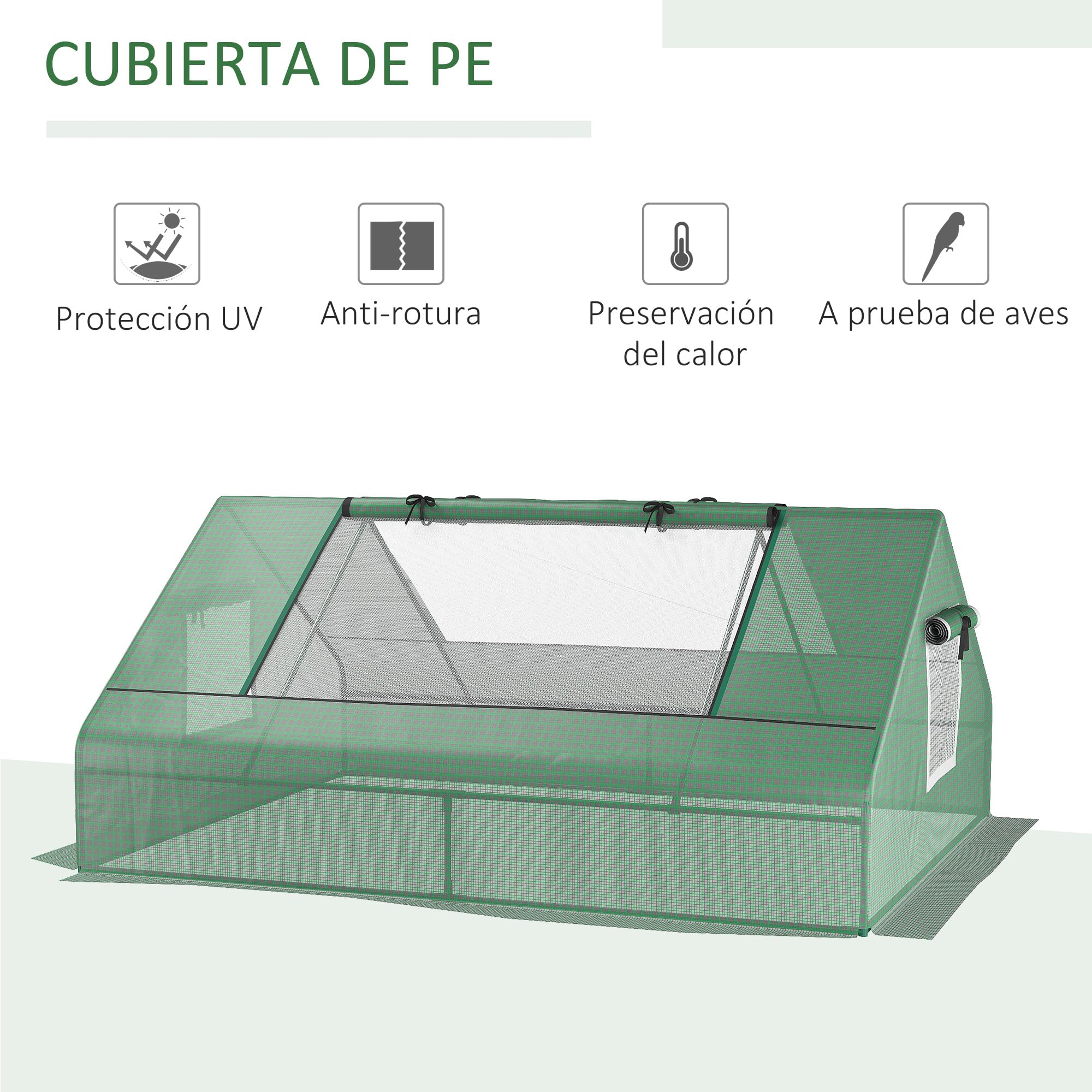 Outsunny Invernadero de Exterior, 180x140x80 cm, Invernadero Pequeño con 4 Ventanas Enrollables de Malla, Marco de Acero y Cubierta PE 140g/㎡ Anti-UV para Jardin, Cultivos, Plantas, Verde