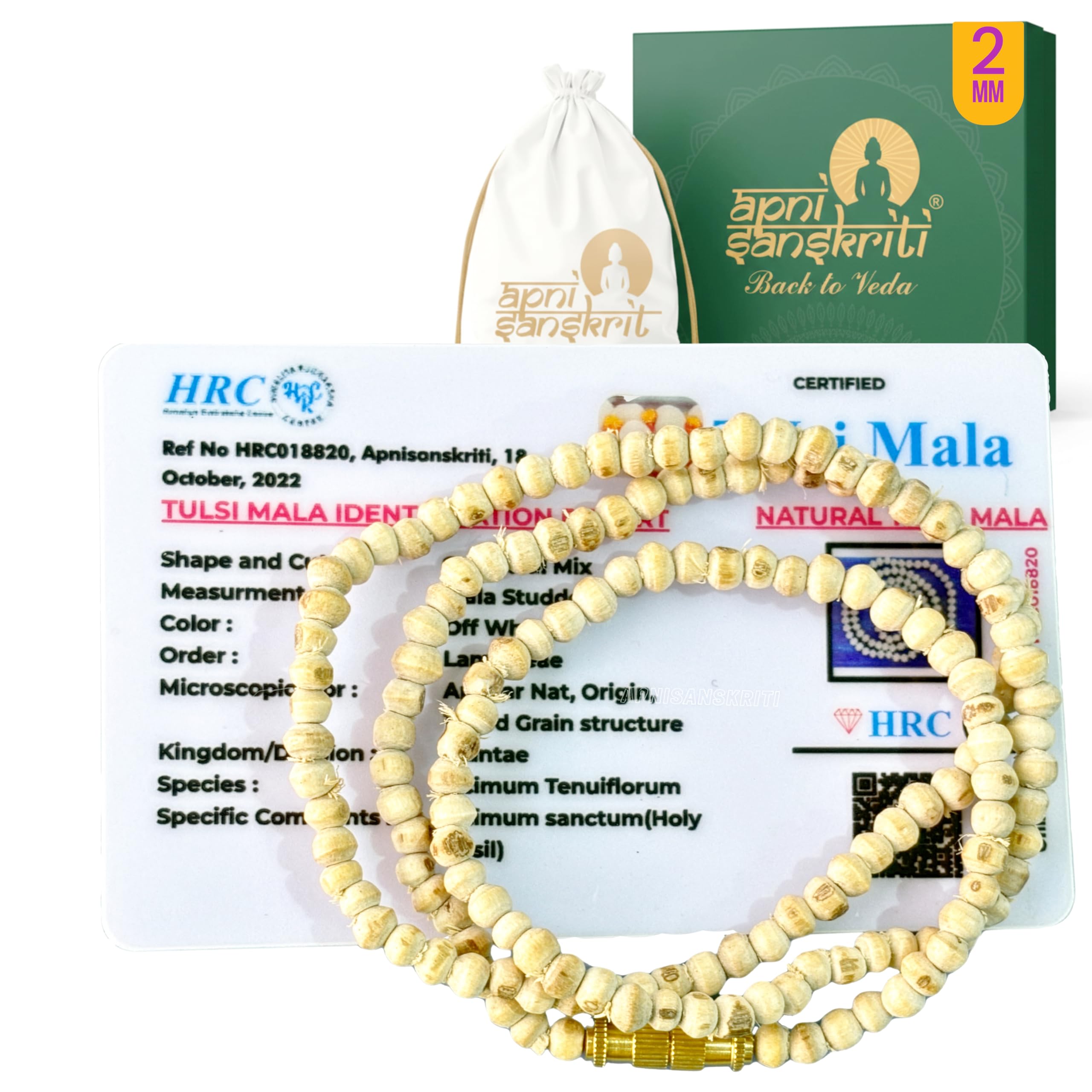 Apnisanskriti Tulsi Mala (2mm, 108 Beads) for Wearing (Natural Tulsi Wood, Kanthi, Zero Size, Off White Color) - Pack of 1-image-21
