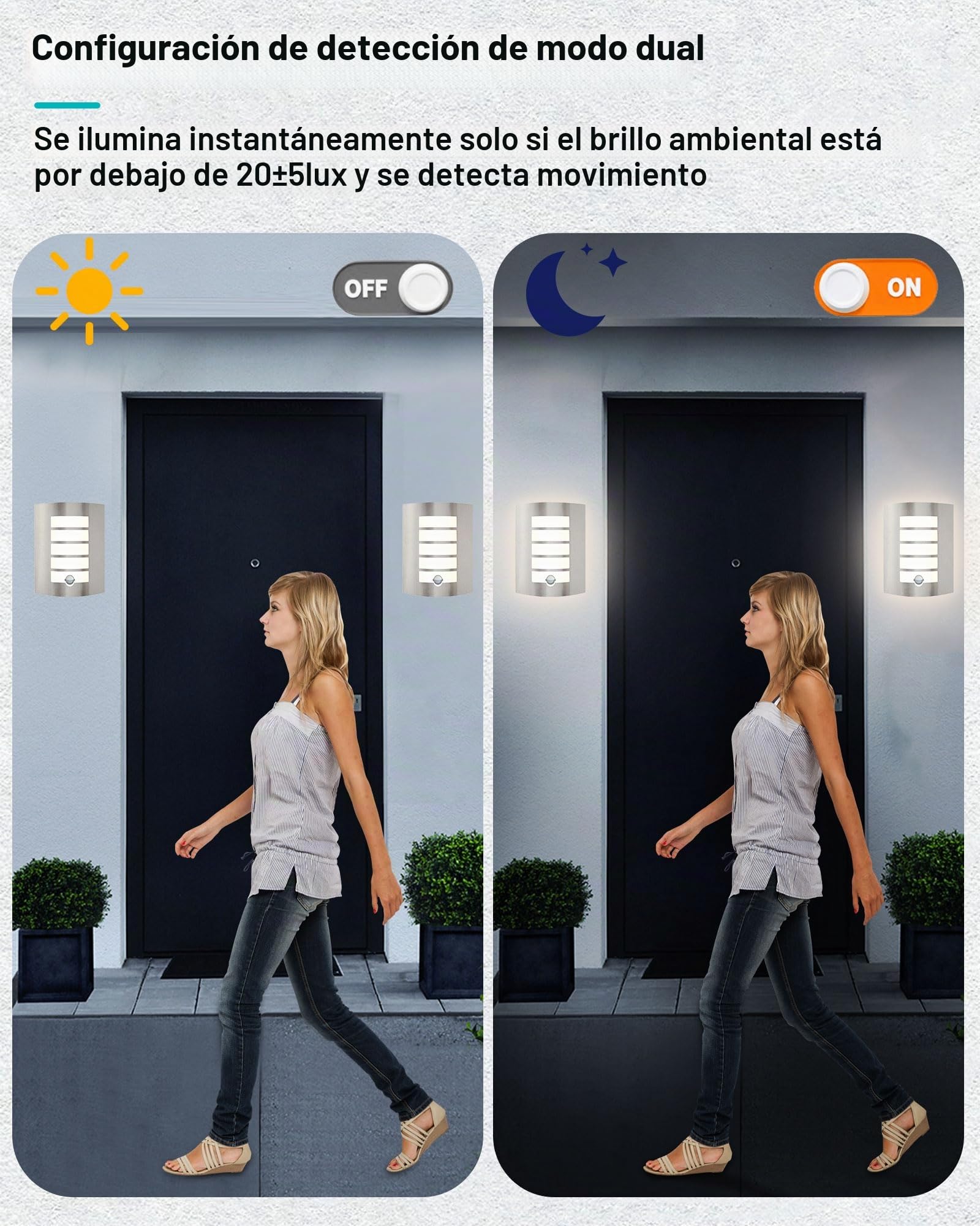 HiBay E27 Lámpara de Pared con Sensor de Movimiento para Exteriores IP44 Angular ABS Acero Inoxidable para Iluminación de Balcones de Casa (sin bombillas)