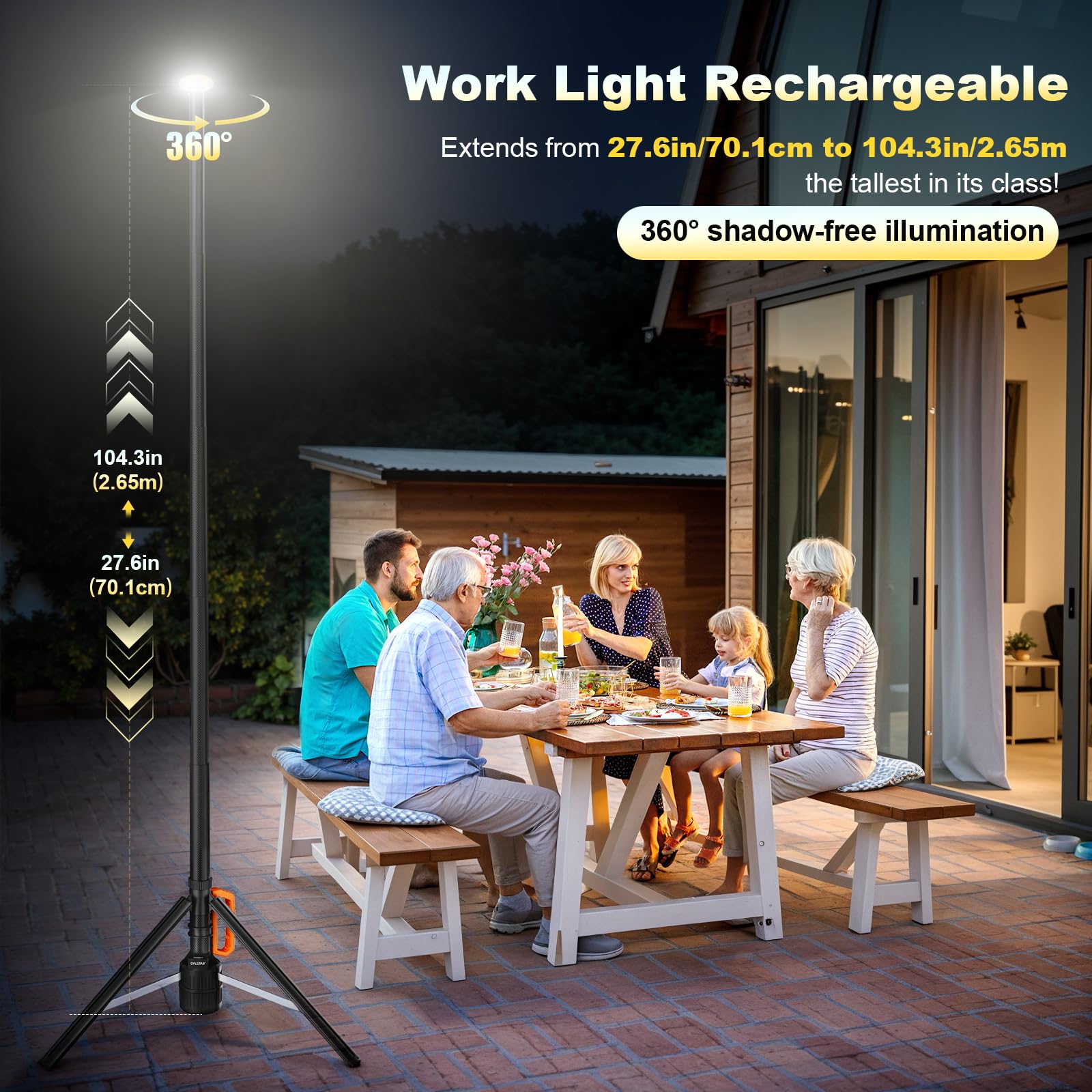 SYLSTAR Foco LED Recargable con Mando y Trípode Telescópico (2.65m), 3000LM Foco LED Bateria Ultrabrillante 3CCT Regulable, Portátil para Talleres, Camping, Deportes y Emergencias