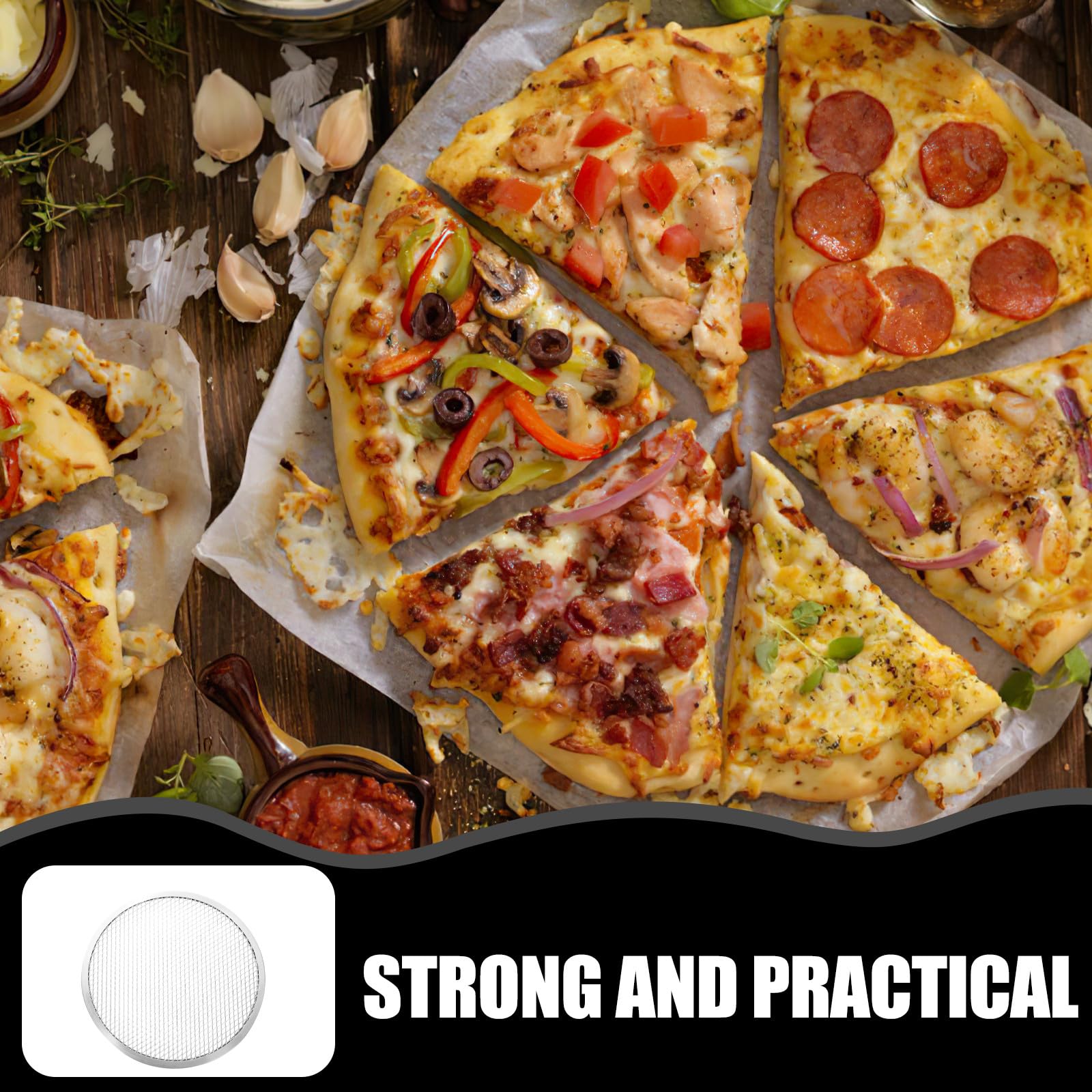 Abaodam Set de 3 Moldes para Pizza de Aluminio Reforzado (10, 12 y 14), Mallas para Hornear Pizza Aptas para Horno y Microondas, Utensilios Livianos para Cocina y Repostería Doméstica
