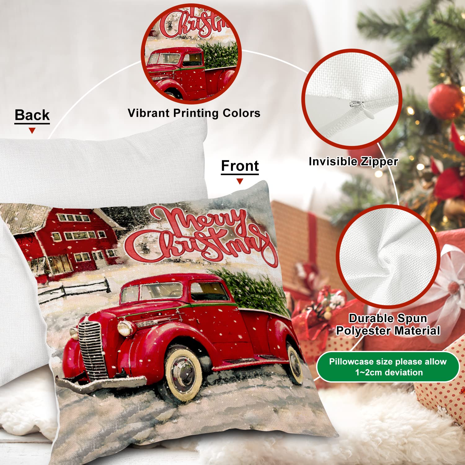 Lanpn Set di 4 federe per cuscino natalizio, 24 x 24 cm, motivo: Babbo Natale, pupazzo di neve, acquerello, decorazioni per feste, 24 x 24 cm, per interni ed esterni, casa e stanza