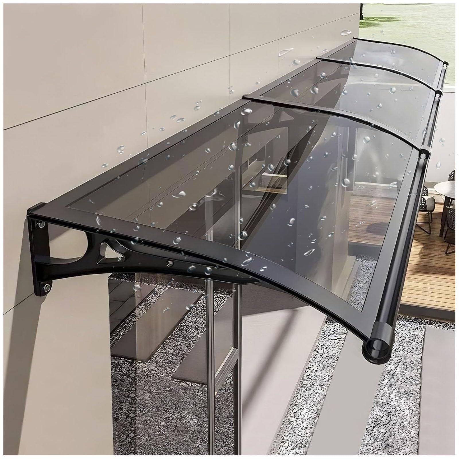 GJZQDKX Polycarbonate Door Canopy Awning 20"-142" Adjustable Patio Cover Aluminum Rain Shelter for Garage Deck & Outdoor Sunlight Protection (20" D x 28" W)