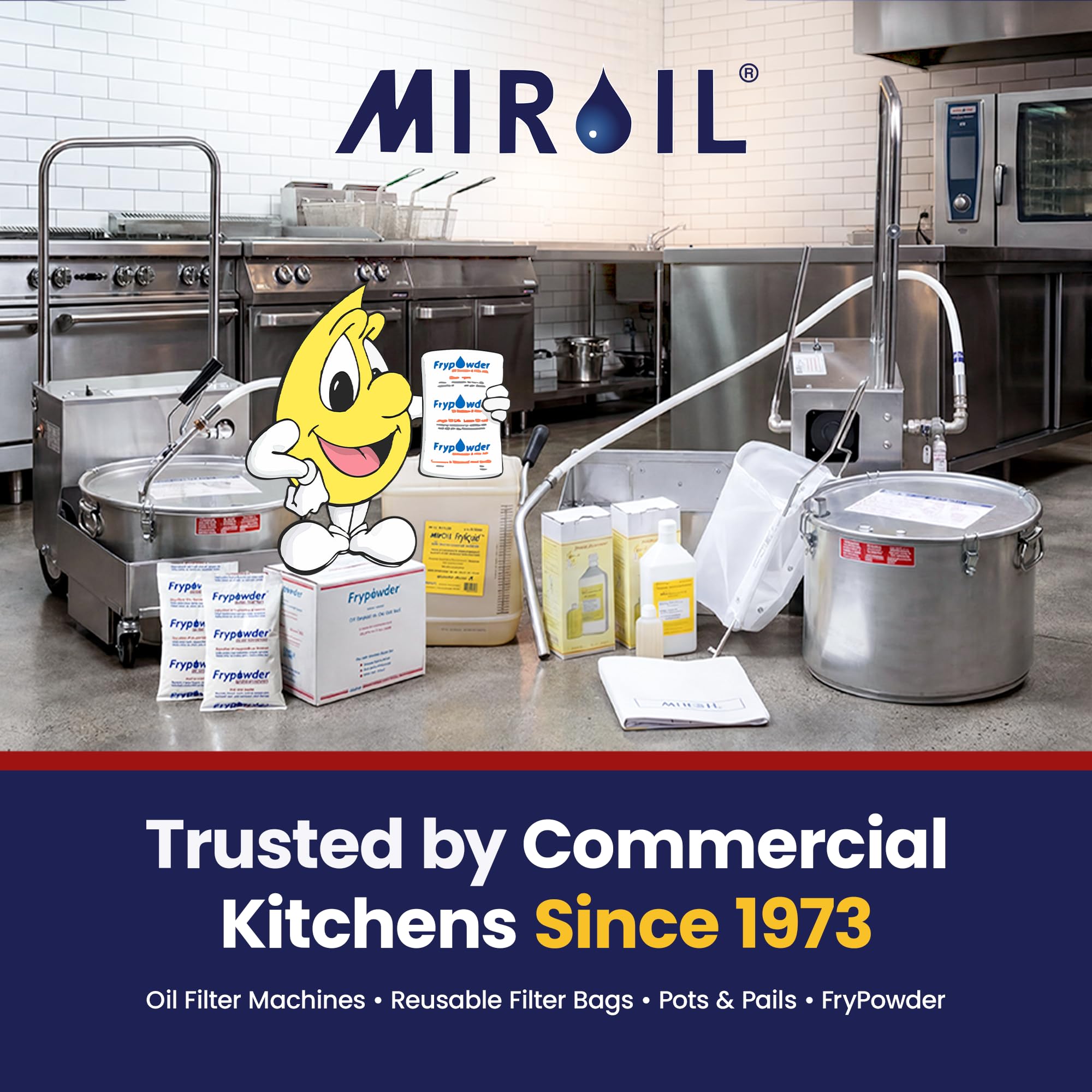 MirOil B5FS - Bolsa de filtro de aceite para freidora y marco, aceite de cocina caliente y frío para filtración de aceite para freidoras, cabe en la parte superior de la olla de filtro de aceite de la