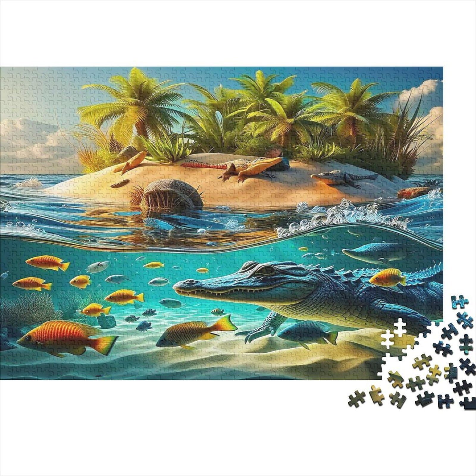 Tropical Island 1000 Piece Jigsaw Puzzle for Adults Paper Crocodile Underwater Scene Puzzle Game Family Relaxation Home Decor Gift 38x26cm/1000pcs