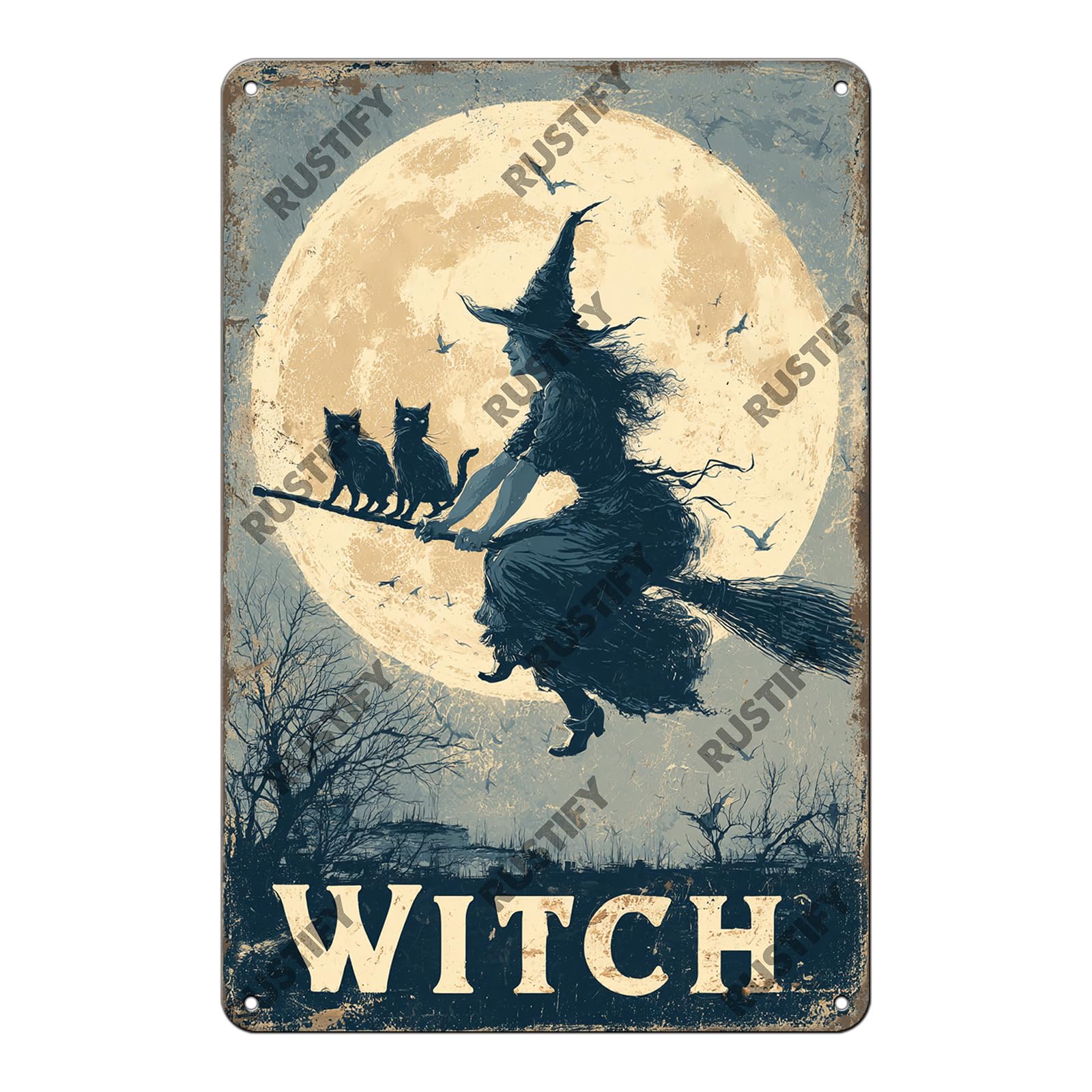 Anceky Retro Tin Sign Halloween Witch Metal Sign Wall Decor for Kitchen Home Bar Cafe Garage 12×8 Inch